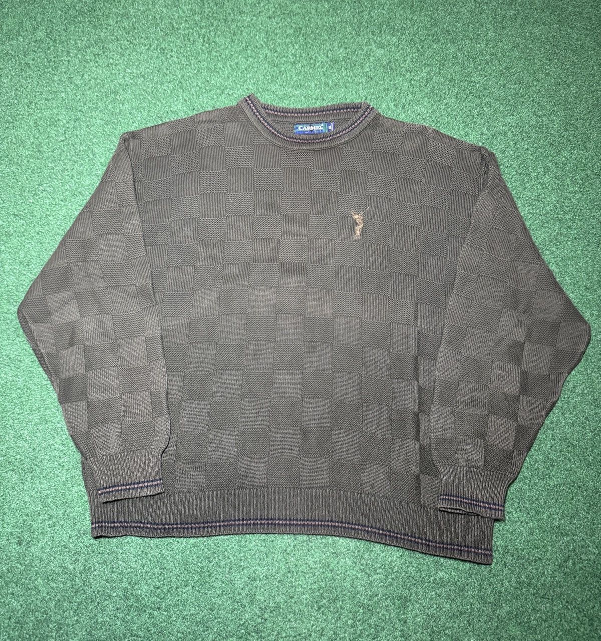 Vintage Caramel Golf Pullover L/XL Checkered Knit Crewneck Sweater Size US XL / EU 56 / 4 - 1 Thumbnail