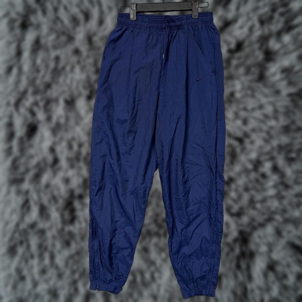 Nike VINTAGE Nike Track Pants Mens Small Blue Nylon Zip Ankle Cuff 25x30.5 Size US 29 - 1 Thumbnail