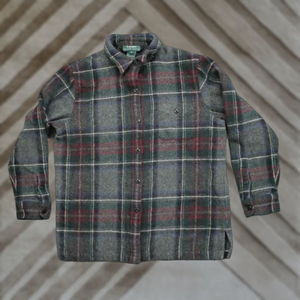 Ralph Lauren Ralph Lauren Shirt Womens Large Grey Plaid Lambs Wool Flannel Button Up Size L / US 10 / IT 46 - 1 Thumbnail