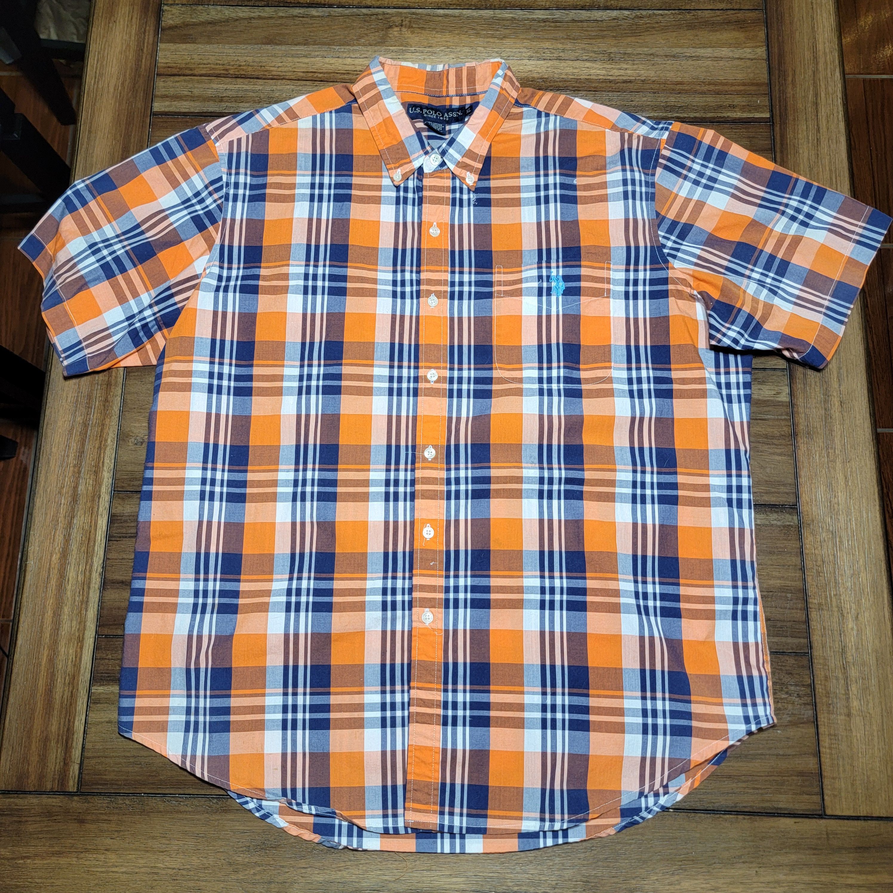 U.S. Polo Assn. U.S. Polo Assn. SS Orange Plaid Button Up Shirt - Size XL Size US XL / EU 56 / 4 - 1 Thumbnail