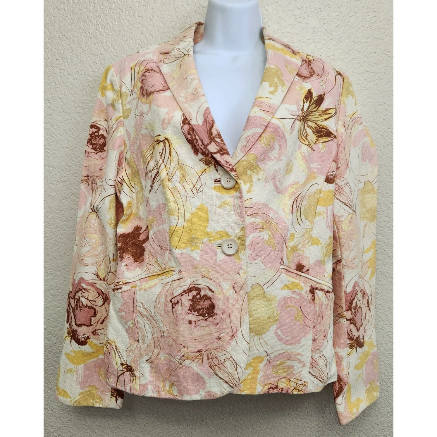 Ann Taylor Ann Taylor Pink Yellow Brown Floral Lined Blazer 12 Soft Size XL / US 12-14 / IT 48-50 - 1 Thumbnail