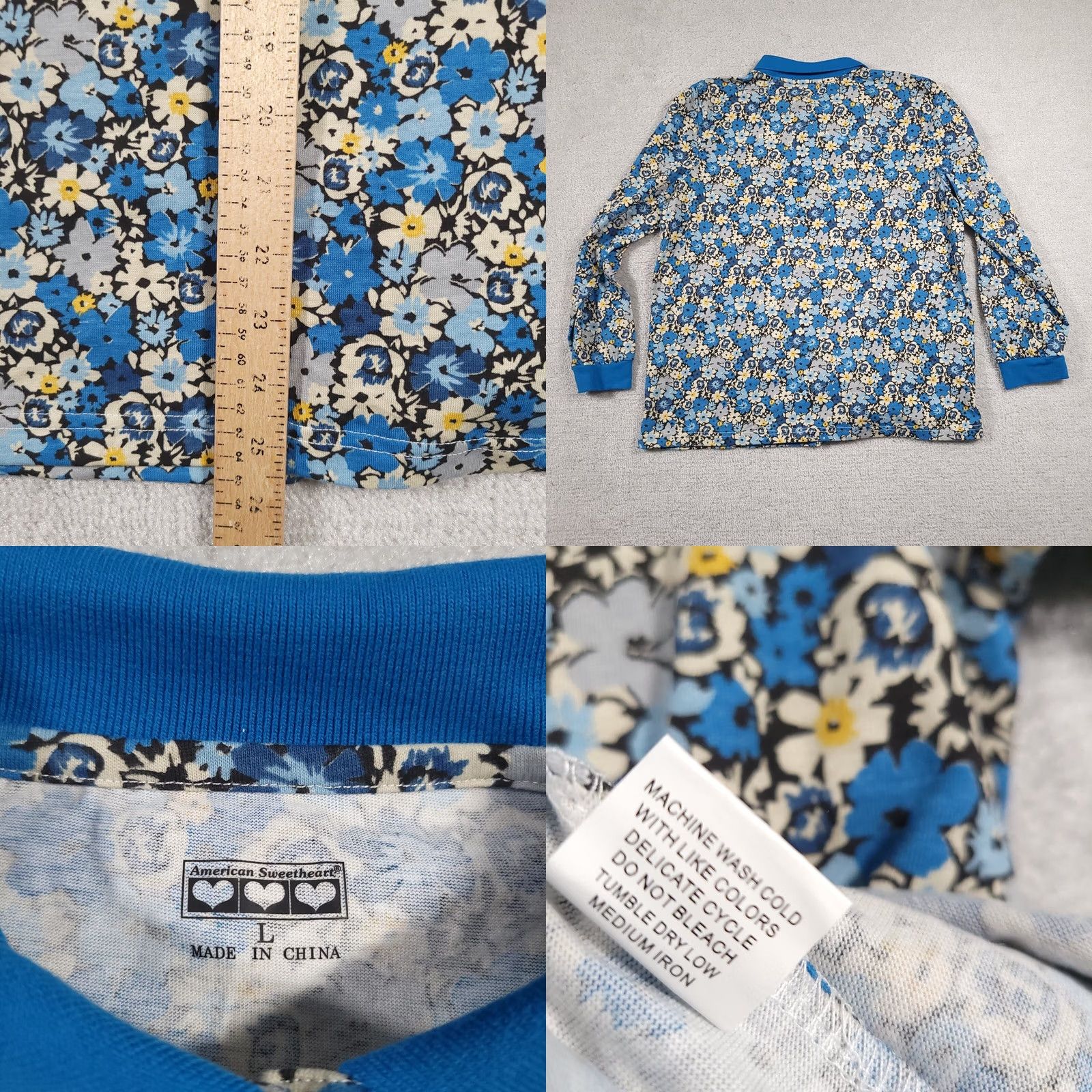 Vintage American Sweetheart Shirt Women's Large Blue Floral Long Sleeve Collared Button-Up Shirt Size L / US 10 / IT 46 - 8 Thumbnail
