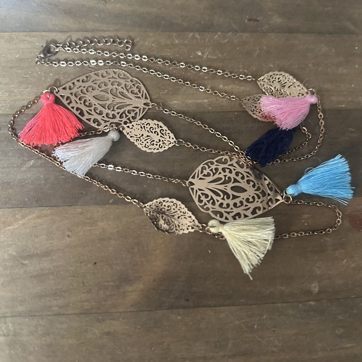 Other Long filigree leaf link with multi color tassels necklace Size ONE SIZE - 2 Thumbnail