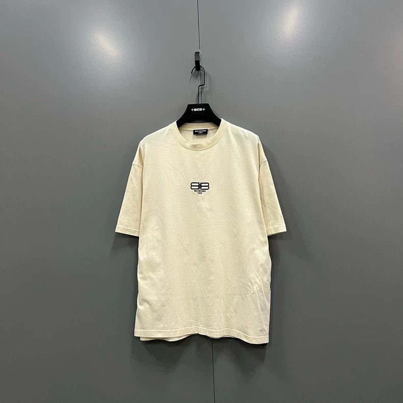 Balenciaga Light Beige Double B Embroidered Short Sleeve