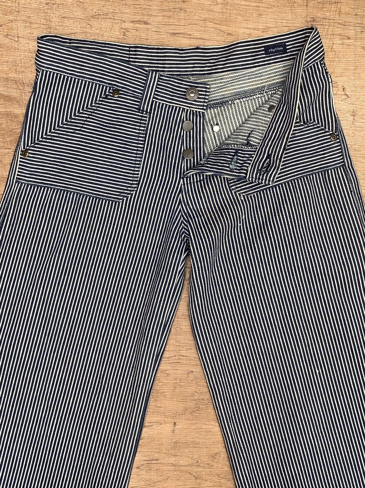Japanese Brand Rythym Flare Wide Leg Hickory Striped Pants Size US 29 - 17 Thumbnail
