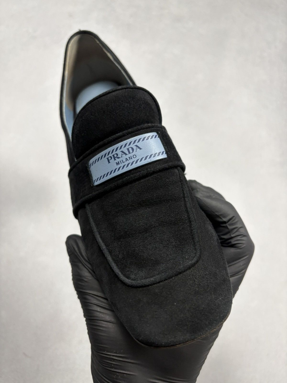 Prada Prada Milano Suede Logo Strap Block Heel Loafers Black 38.5 Size US 8.5 / IT 38.5 - 7 Thumbnail
