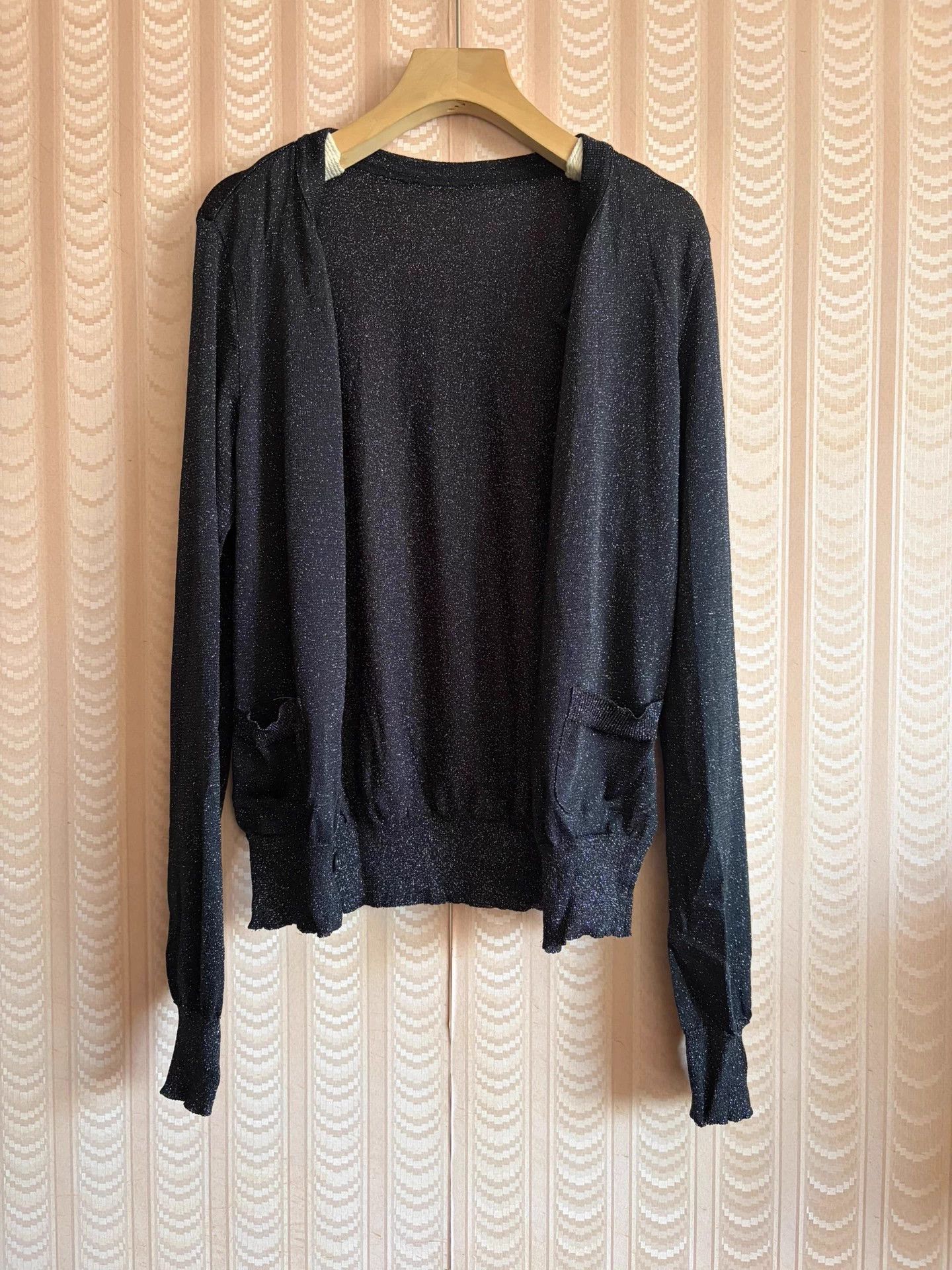 Yohji Yamamoto Yohji Yamamoto Vintage 9/10 Black Silver Metallic Cardigan Size L / US 10 / IT 46 - 2 Thumbnail
