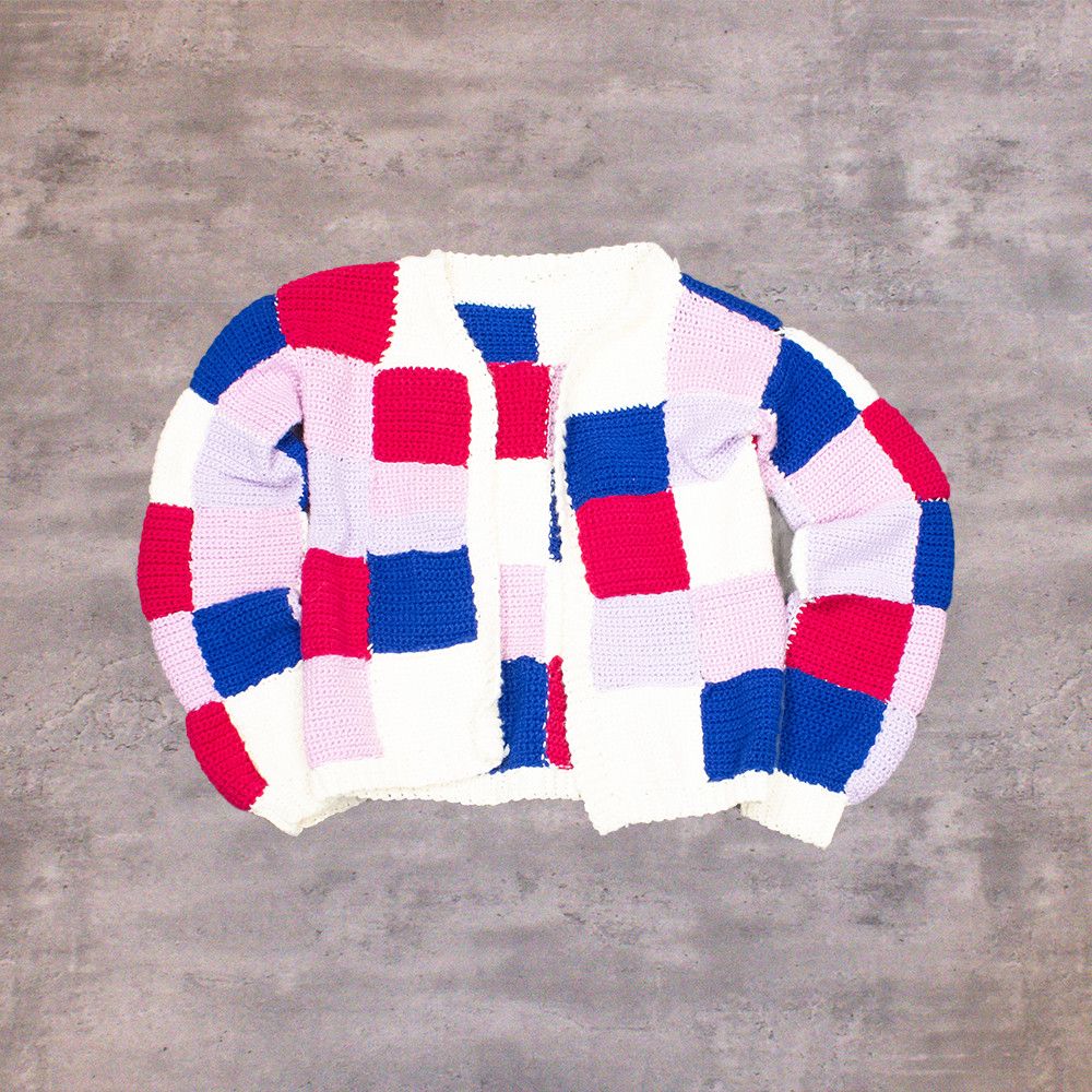 Handmade Vintage VTG 1980's Checkered Thick Cream Handmade Shawl Size US M / EU 48-50 / 2 - 2 Thumbnail
