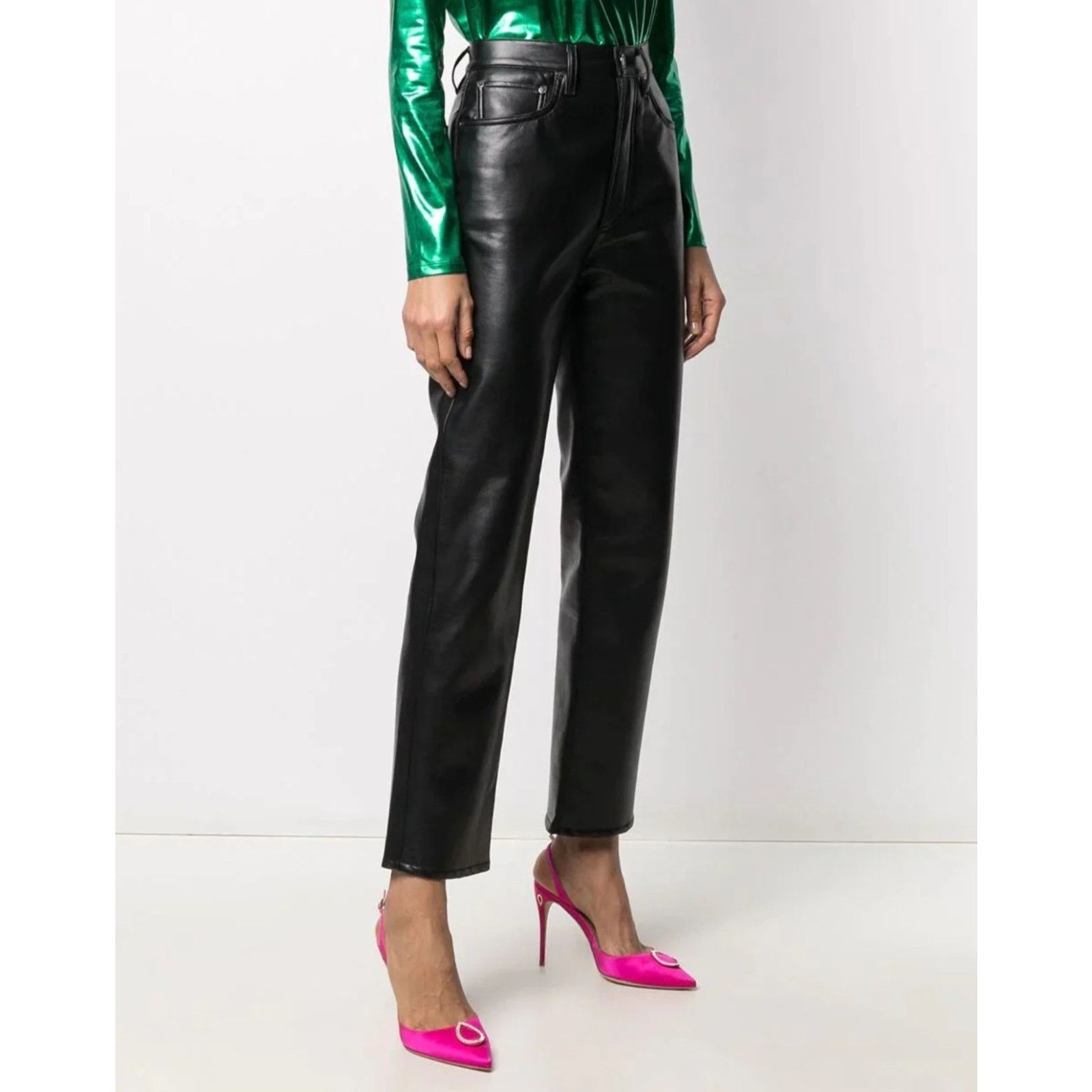 Agolde AGOLDE Recycled Leather 90's Pinch Waist Pants A164-1285 USA Size 29" - 1 Thumbnail