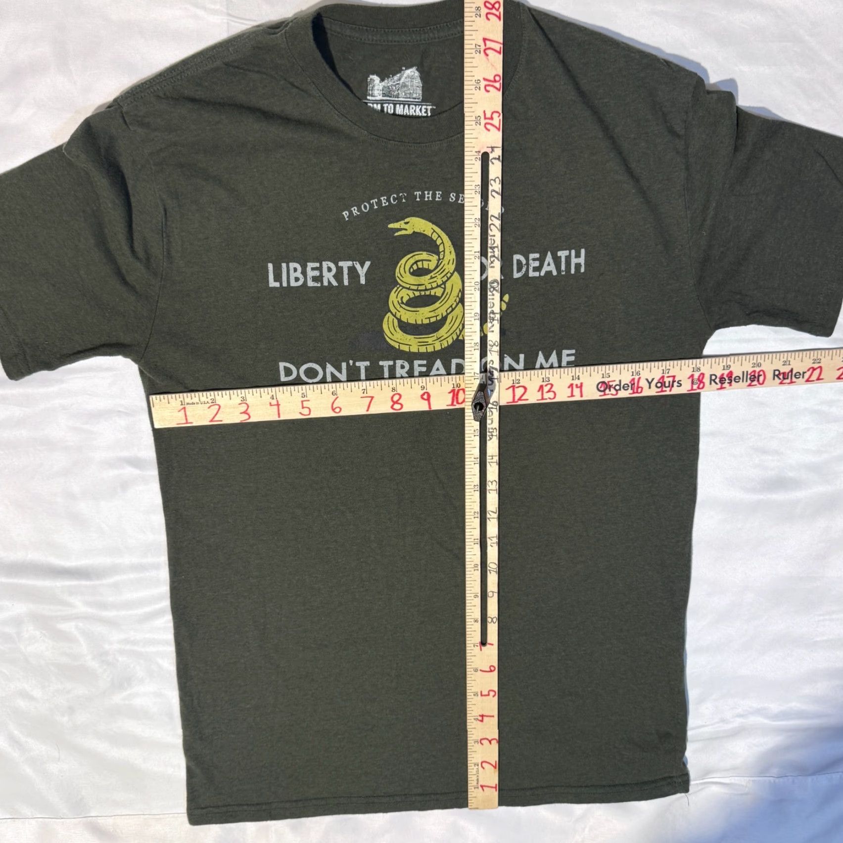 Market Liberty Or Death Don't Tread On Me Army Green Tshirt Small Farm To Market Shirt Men Green Logo Short Sleeve Crew Neck 2020s Regular Cotton Blend Size US S / EU 44-46 / 1 - 4 Thumbnail