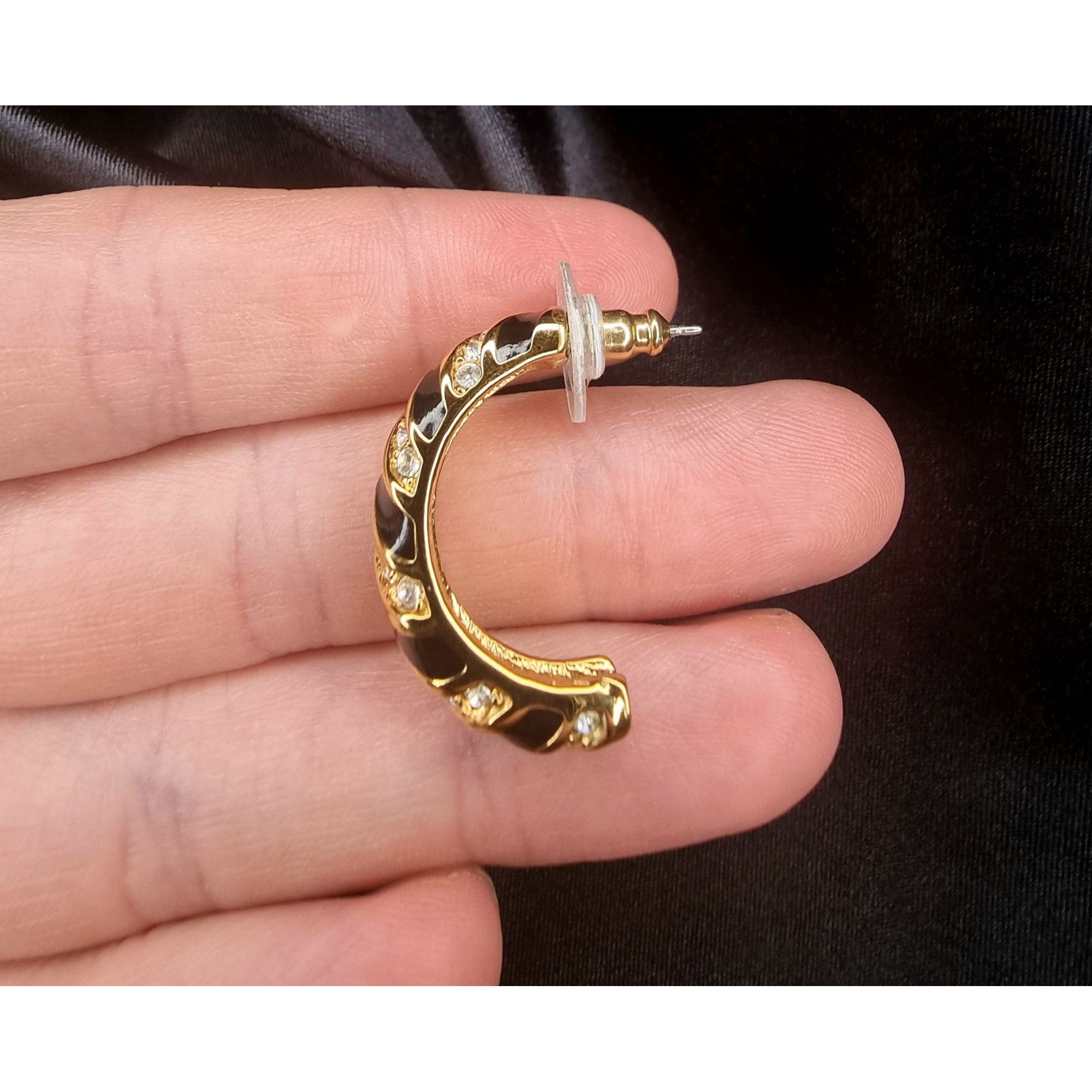 Swarovski Vintage Swarovski 1980's Black Gold-Tone Crystal Hoop Earrin Size ONE SIZE - 5 Thumbnail