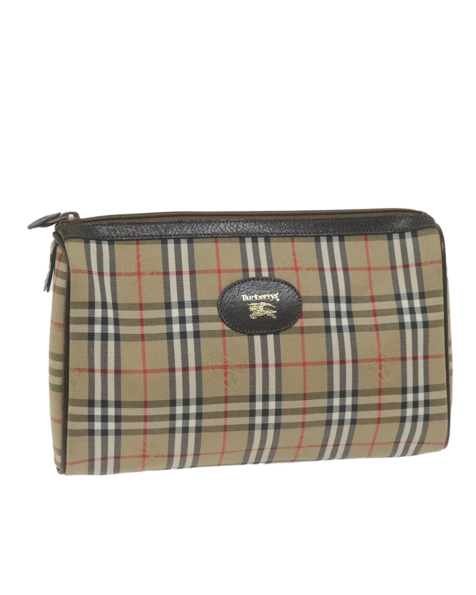 image of Burberry Chic Beige And Brown Canvas Pouch, Women's