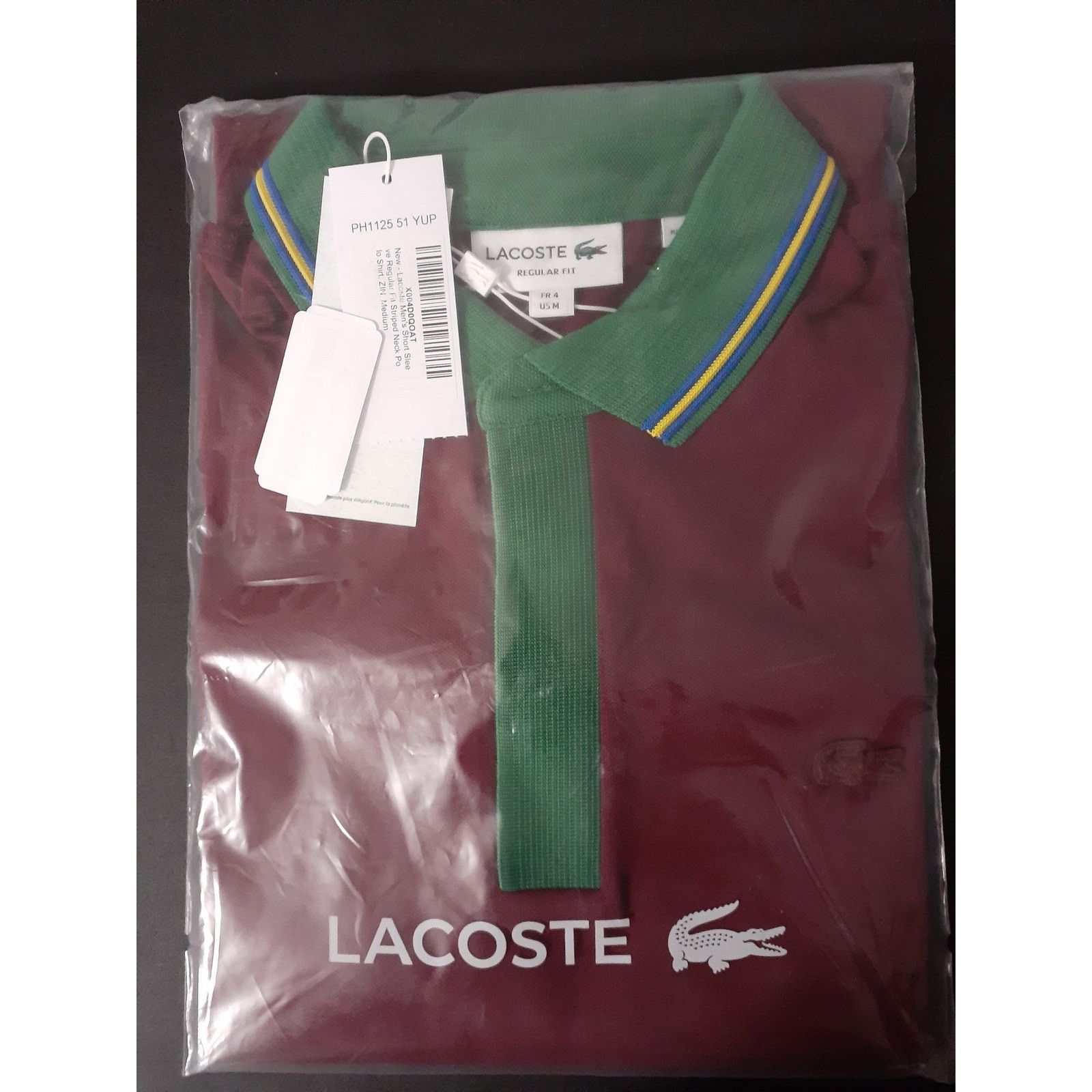Lacoste Lacoste Men's Short Sleeve Regular Fit Striped Neck Polo M Size US M / EU 48-50 / 2 - 2 Thumbnail