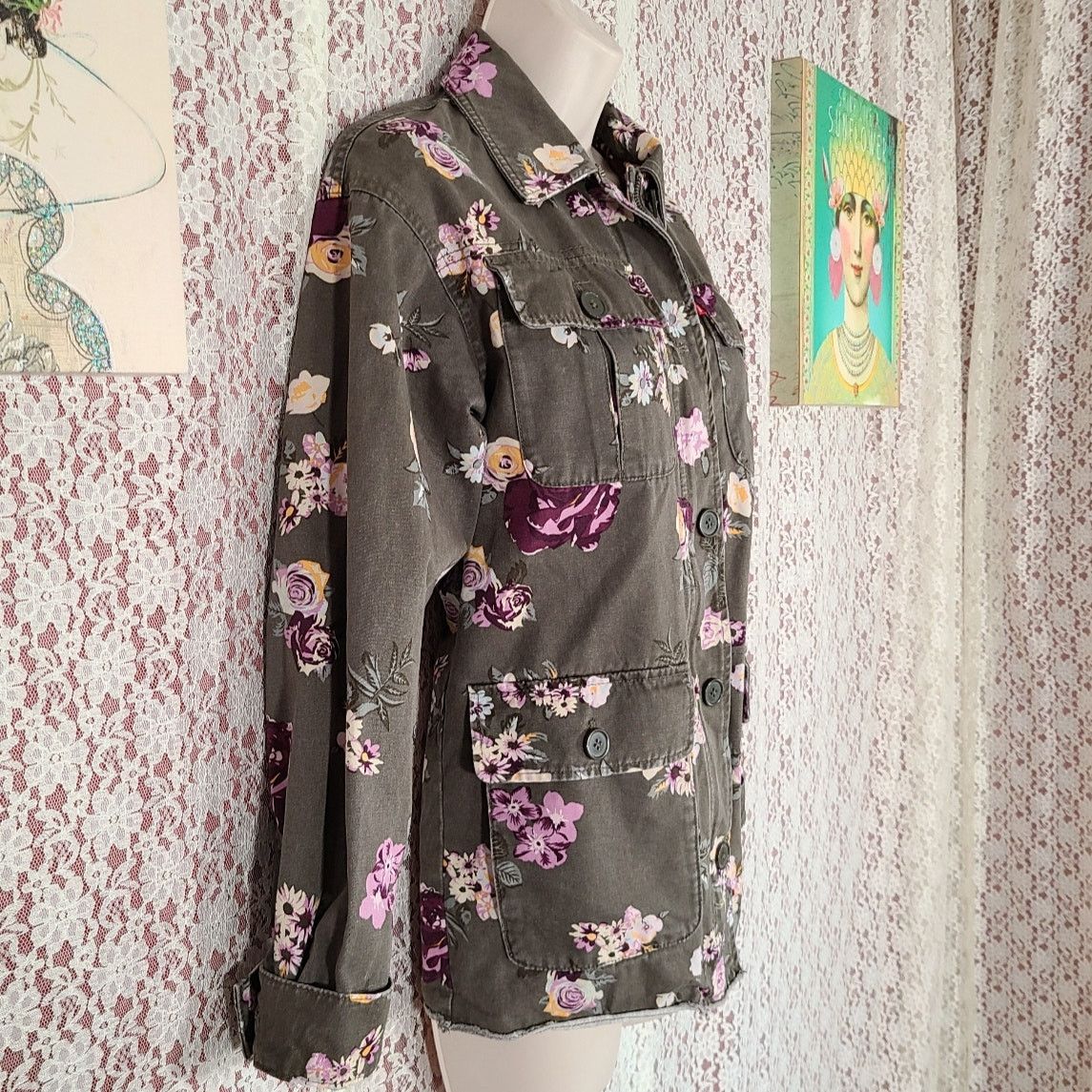 Levi's Levi's oversized green floral cargo thin jean jacket size xs Size XS / US 0-2 / IT 36-38 - 2 Thumbnail