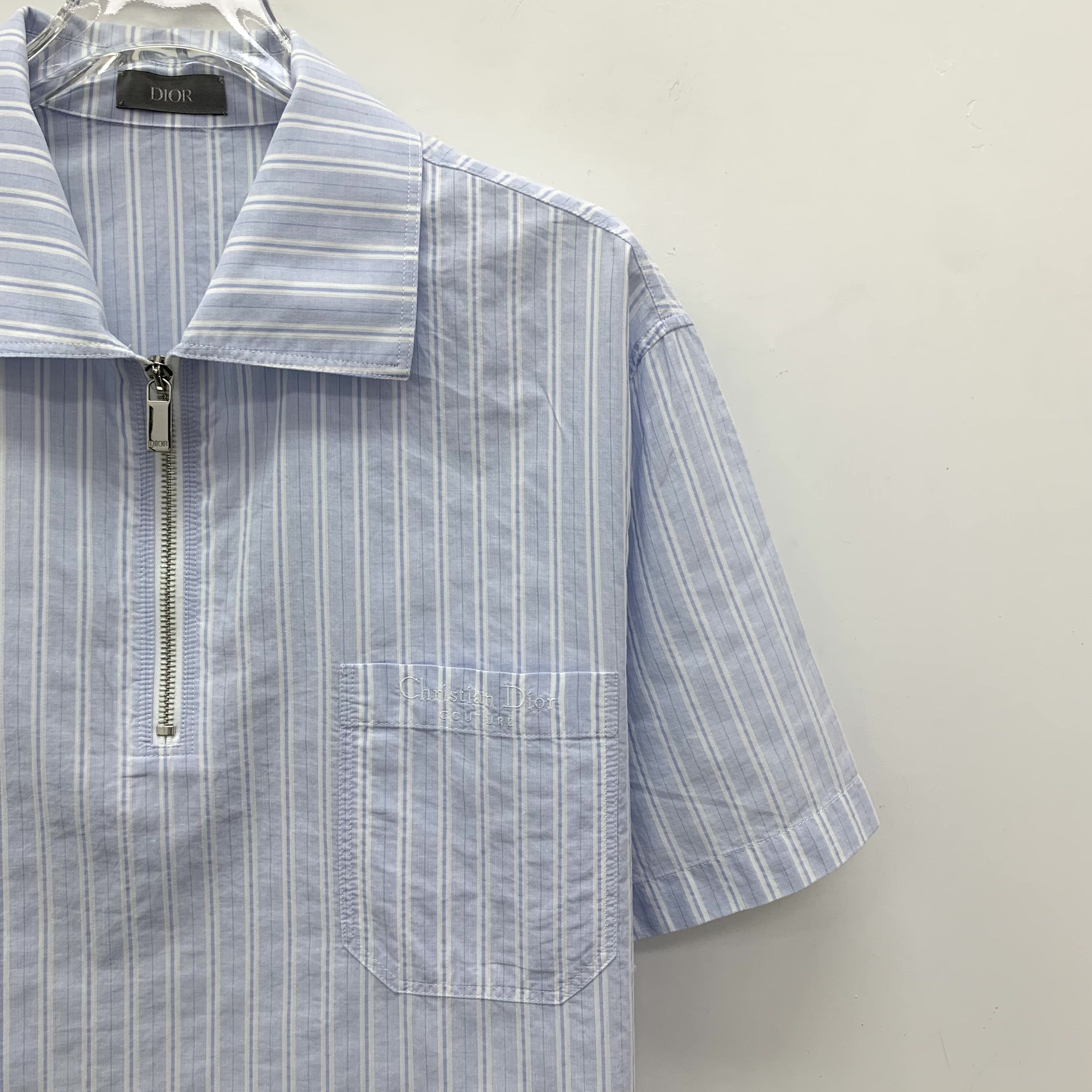 Dior Dior Light Blue Striped Half-Zip Polo Tee (Size 46) Size US S / EU 44-46 / 1 - 8 Thumbnail