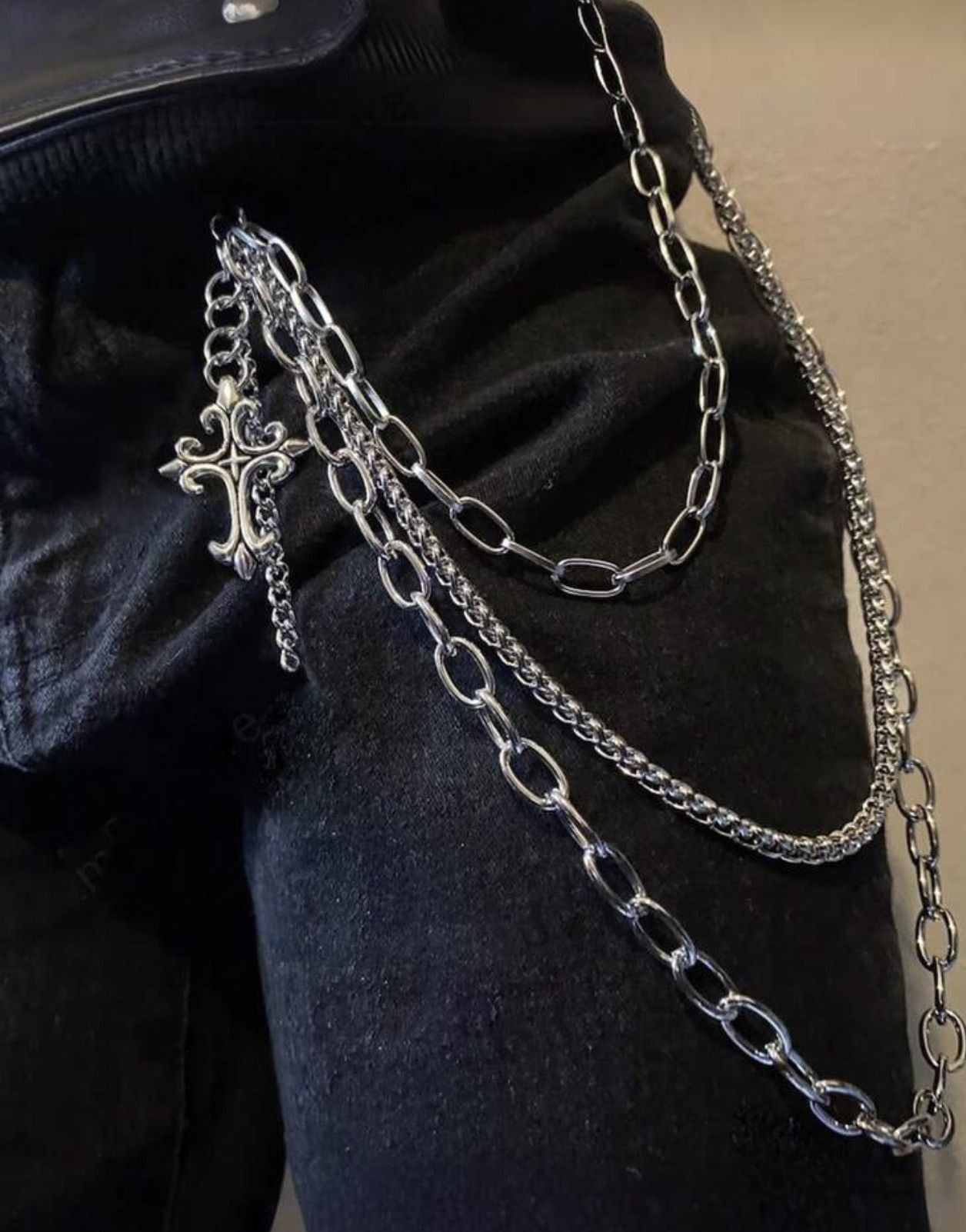 Jewelry Metal Cross Wallet Chain,Y2K Jeans Chain,Gothic Pants Chain Size ONE SIZE - 3 Thumbnail