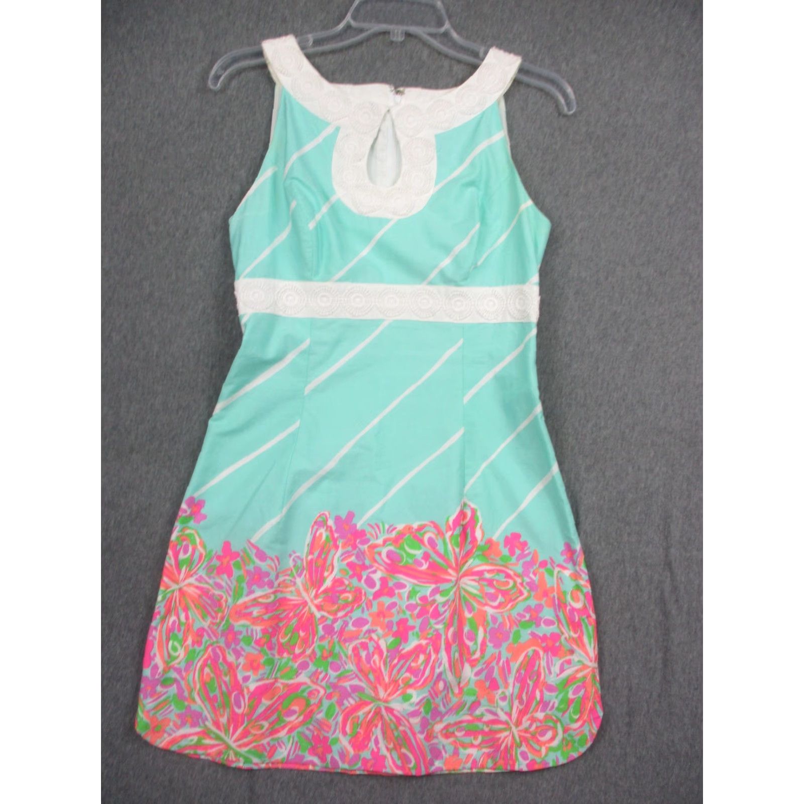 Lilly Pulitzer Lilly Pulitzer Dress Womens 2 Sailor Aqua White Pink Butterfly Print Sleeveless Summer Dress Size XS / US 0-2 / IT 36-38 - 2 Thumbnail