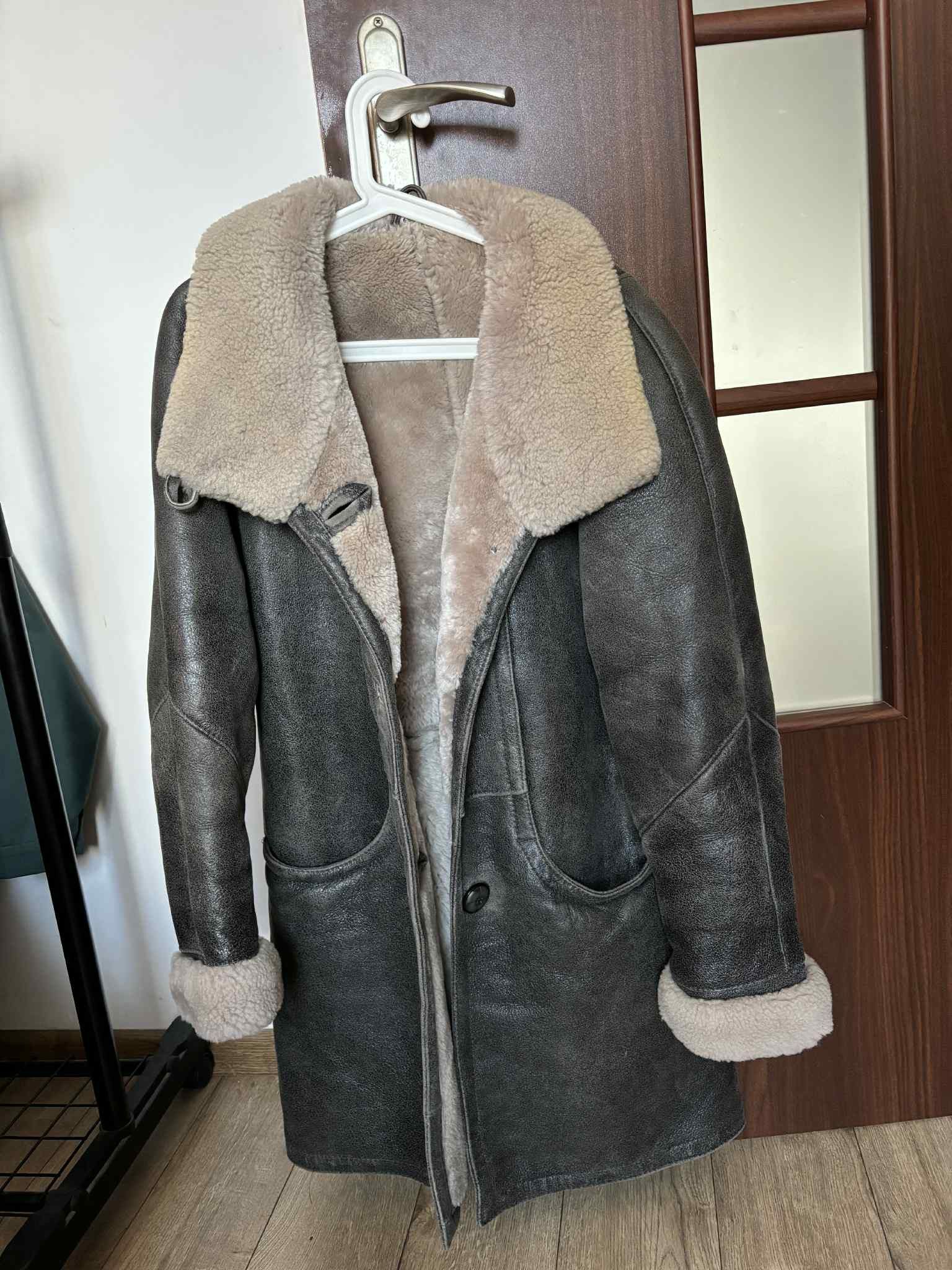 Other dark gray black leather coat sheepskin coat 90s vintage Size L / US 10 / IT 46 - 1 Thumbnail