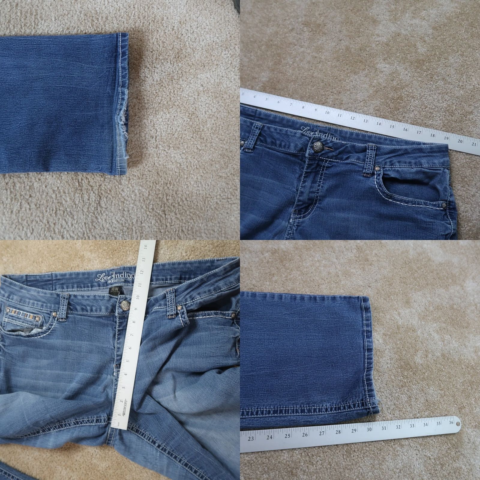 Denime Love Indigo Bootcut Jeans Women's 18W Blue Denim Stretch Pants Mid Dirt Blue? Size 40" / US 18 - 8 Thumbnail