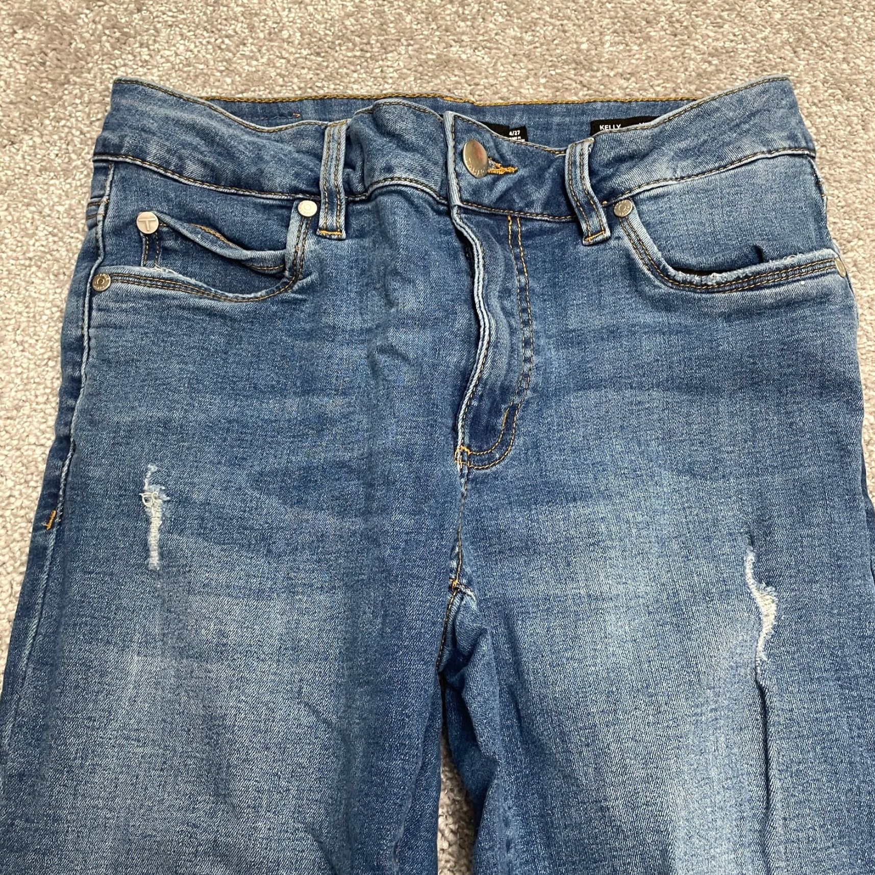 Vintage Tahari Jeans Women 4 Skinny Mid Rise Distressed Denim 27x26 Blue 4/27 Regular Size 27" / US 4 / IT 40 - 3 Thumbnail