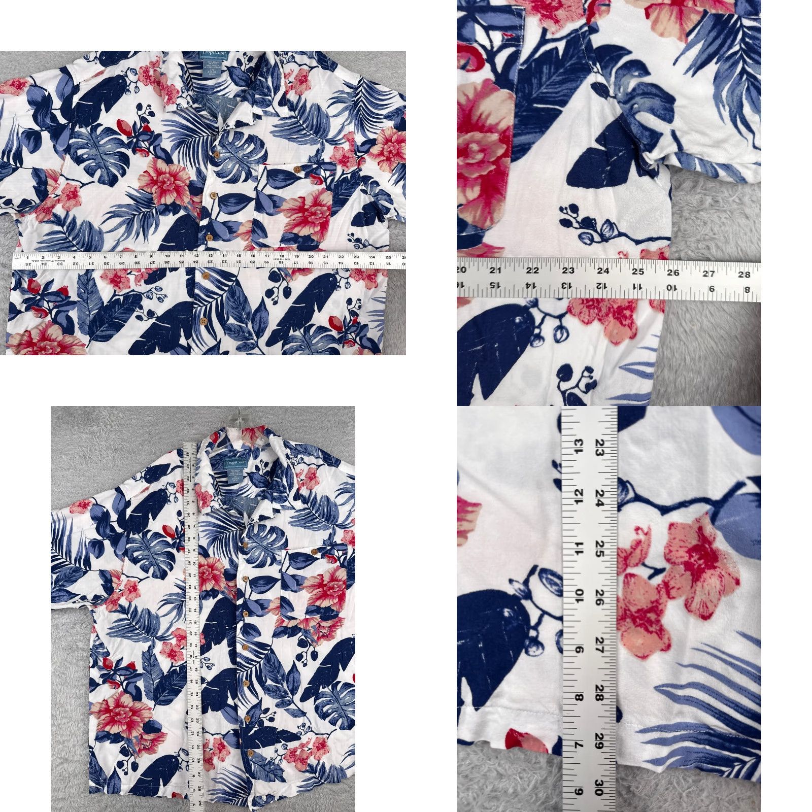 Vintage Tropicool Shirt Adult 3XL White Blue Floral 100% Rayon Hawaiian Button Up Mens Size US XXL / EU 58 / 5 - 8 Thumbnail