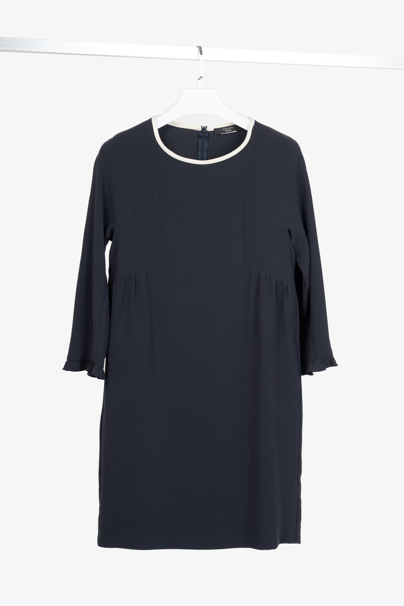 Weekend Max Mara Weekend Max Mara Navy Crepe Ruffle-Cuff Dress Size S / US 4 / IT 40 - 1 Thumbnail