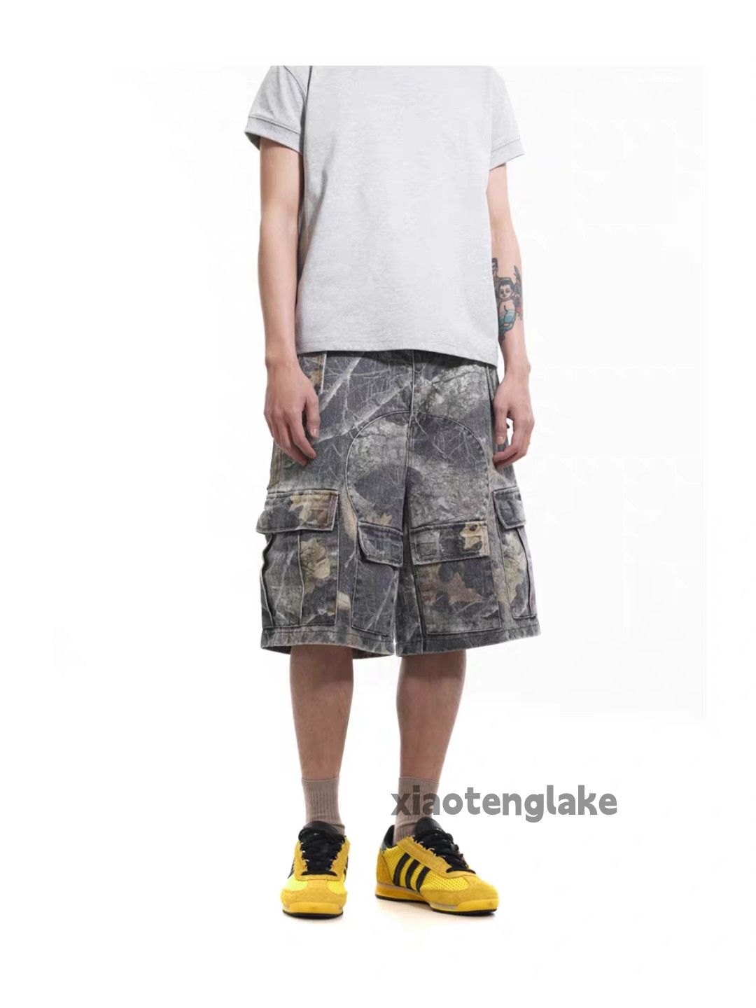 Designer Unisex washed faded loose baggy hiphop cargo shorts Size US 30 / EU 46 - 6 Thumbnail