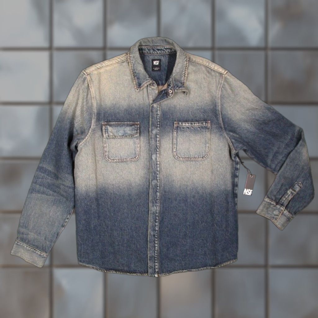 Denime NSF Clothing Denim Jacket Mens Large Blue Snap Front Shacket OverShirt Workwear Pockets 100% Cotton USA Vintage No Size US L / EU 52-54 / 3 - 1 Thumbnail