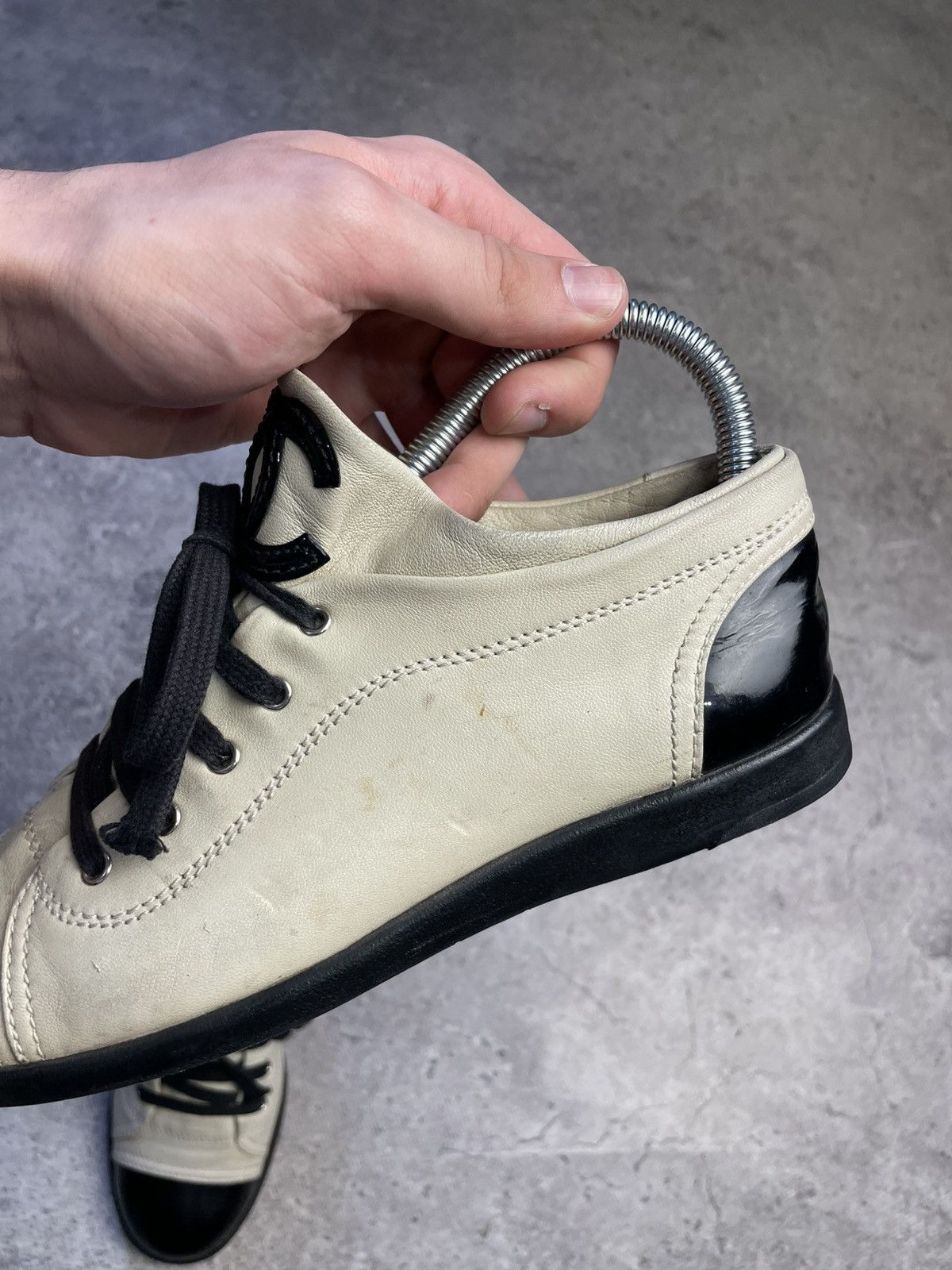 Chanel Chanel White Beige High Top Sneakers Size US 7 / IT 37 - 10 Thumbnail