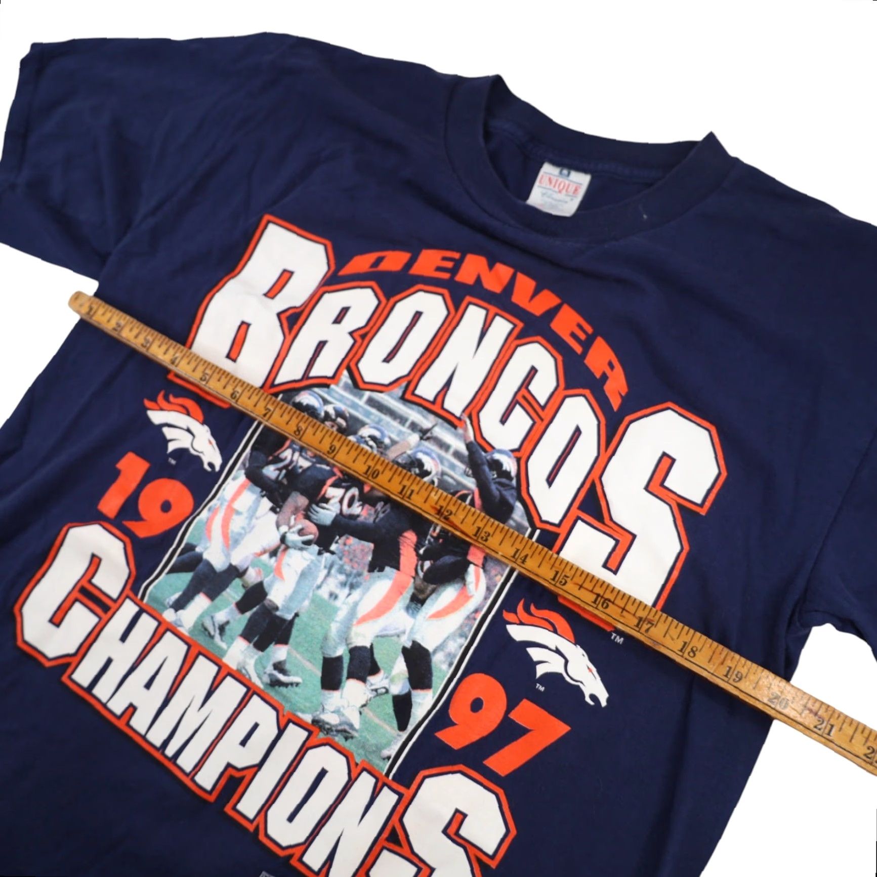 NFL VINTAGE Denver Broncos Champions Mens Large Graphic T Shirt NFL Blue 1997 Football Fan Mens Size US L / EU 52-54 / 3 - 7 Thumbnail