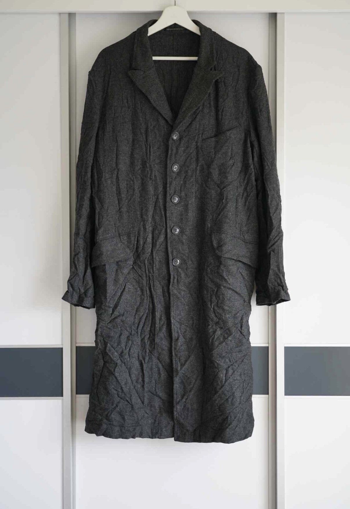 Yohji Yamamoto Yohji Yamamoto 16aw Crinkled Vintage Grey Wool Coat K4 Size US M / EU 48-50 / 2 - 1 Thumbnail