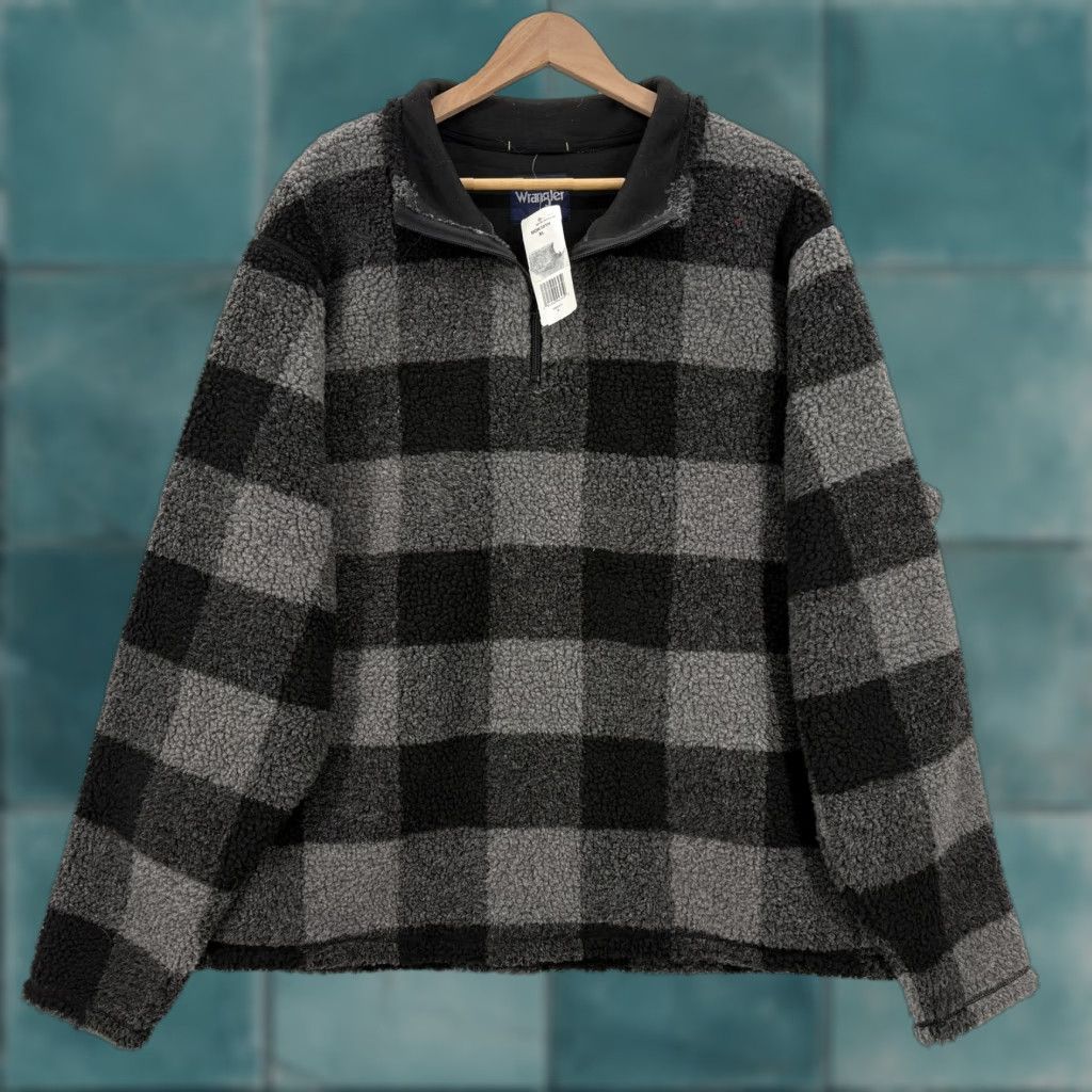 Wrangler Wrangler Sweater Mens XL Black Gray Buffalo Plaid Sherpa Fleece Quarter Zip NWT Size US XL / EU 56 / 4 - 1 Thumbnail