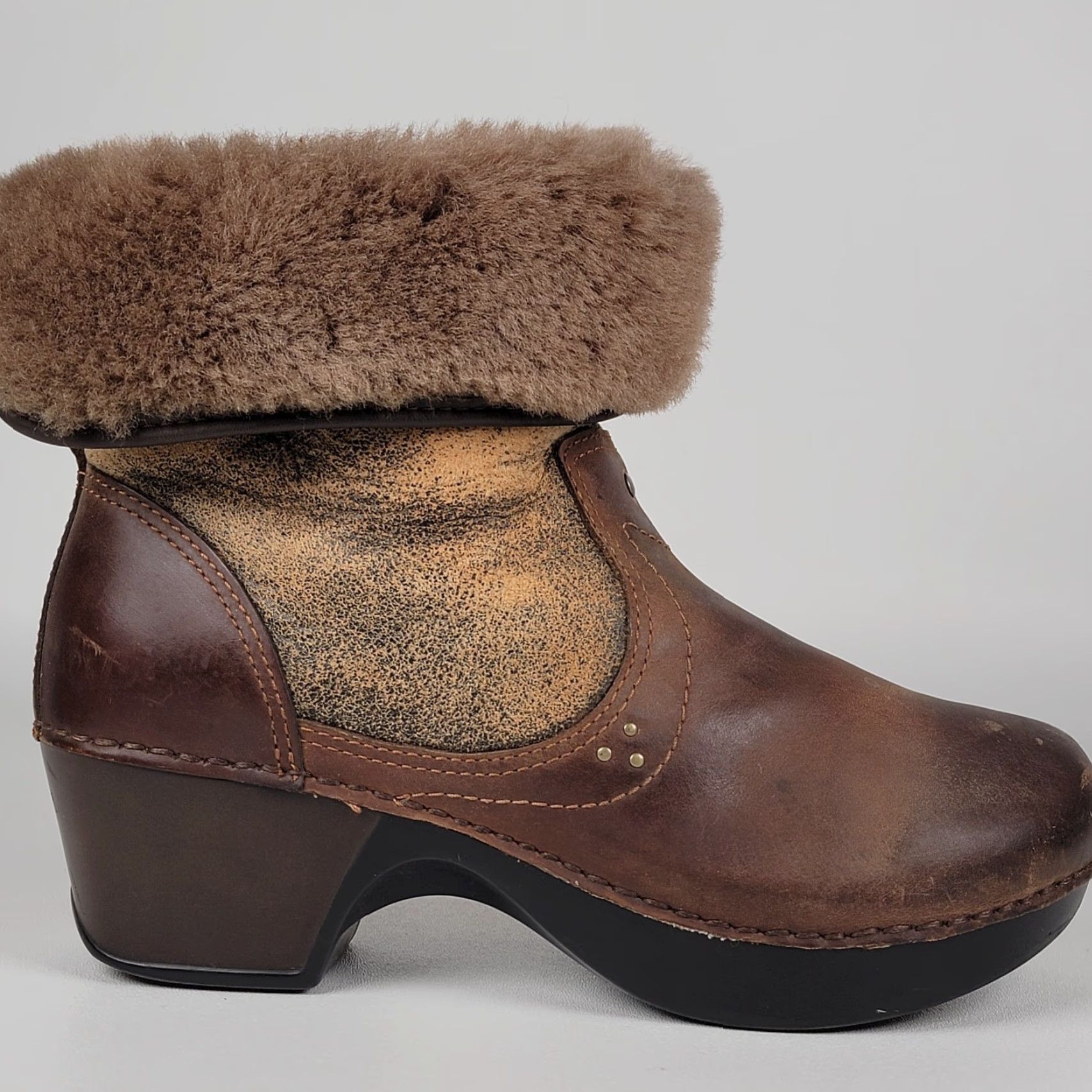 Dansko Dansko Stormy Brown Leather & Suede Shearling-Lined Roll Down Ankle Boots SZ 38 Size US 7 / IT 37 - 3 Thumbnail