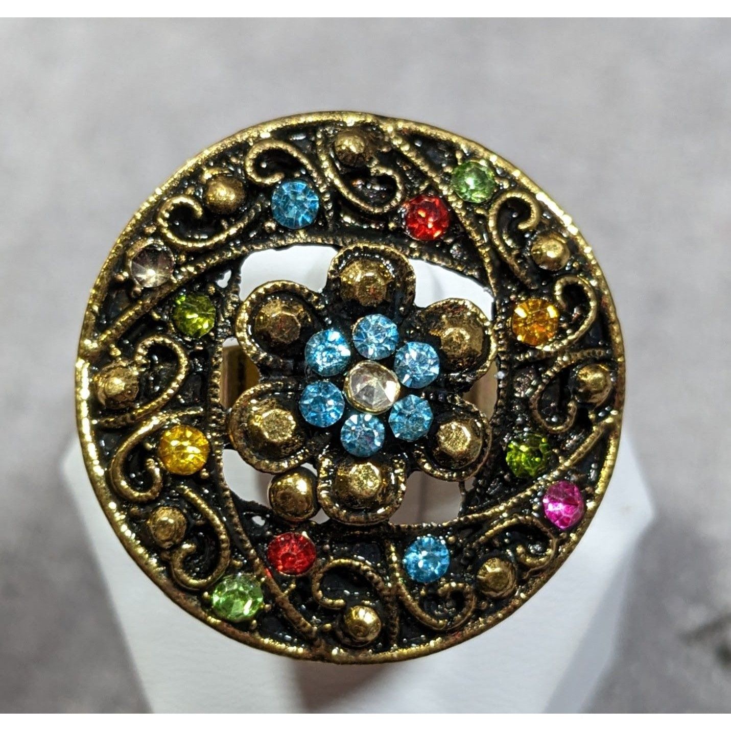 Other Floral Glam Shield Ring Gold Tone With Rainbow Rhinestones Size ONE SIZE - 6 Thumbnail
