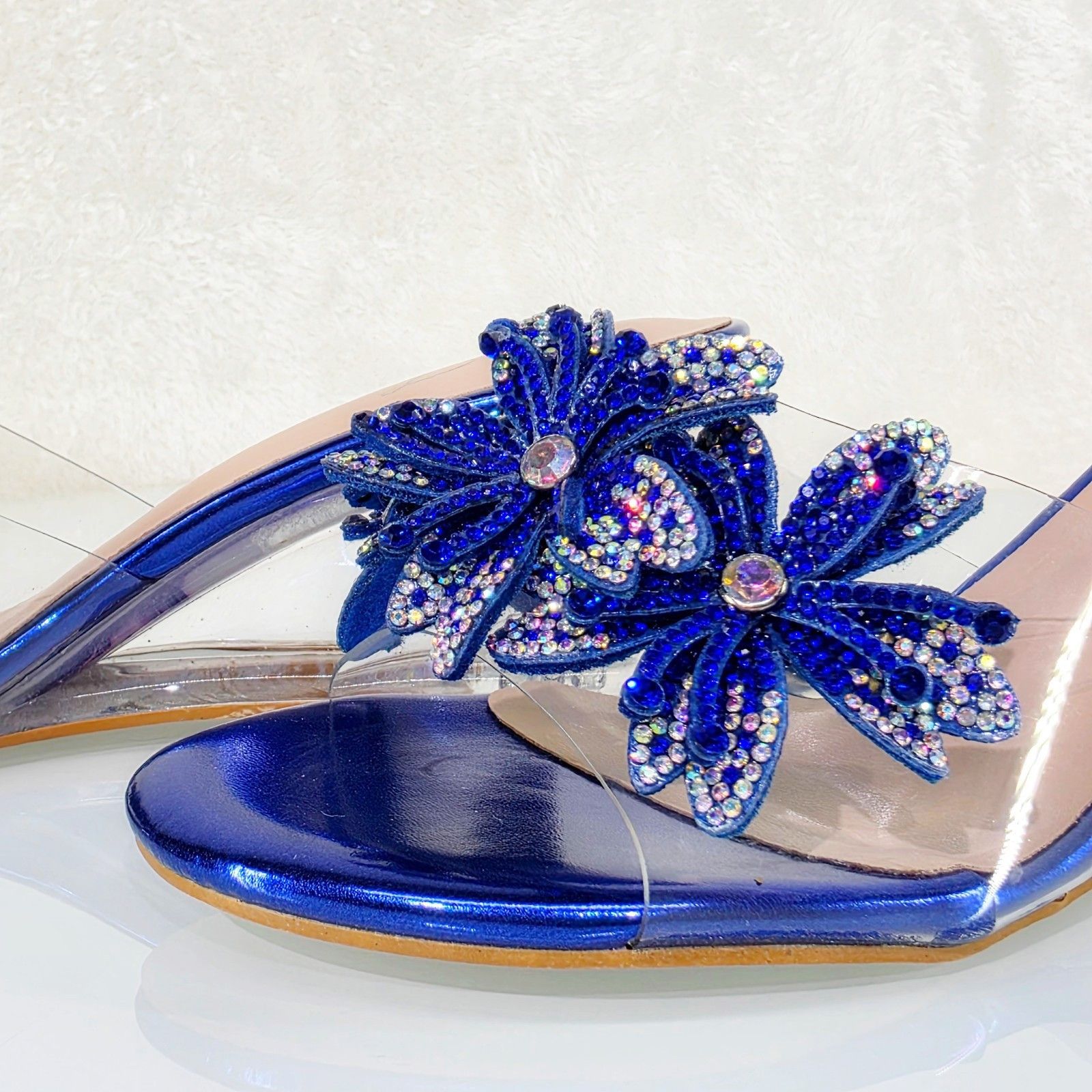Other Eva Rhinestone Flower Blue Slip On 2.5" Wedge Heel Casual Ev Size US 10 / IT 40 - 6 Thumbnail