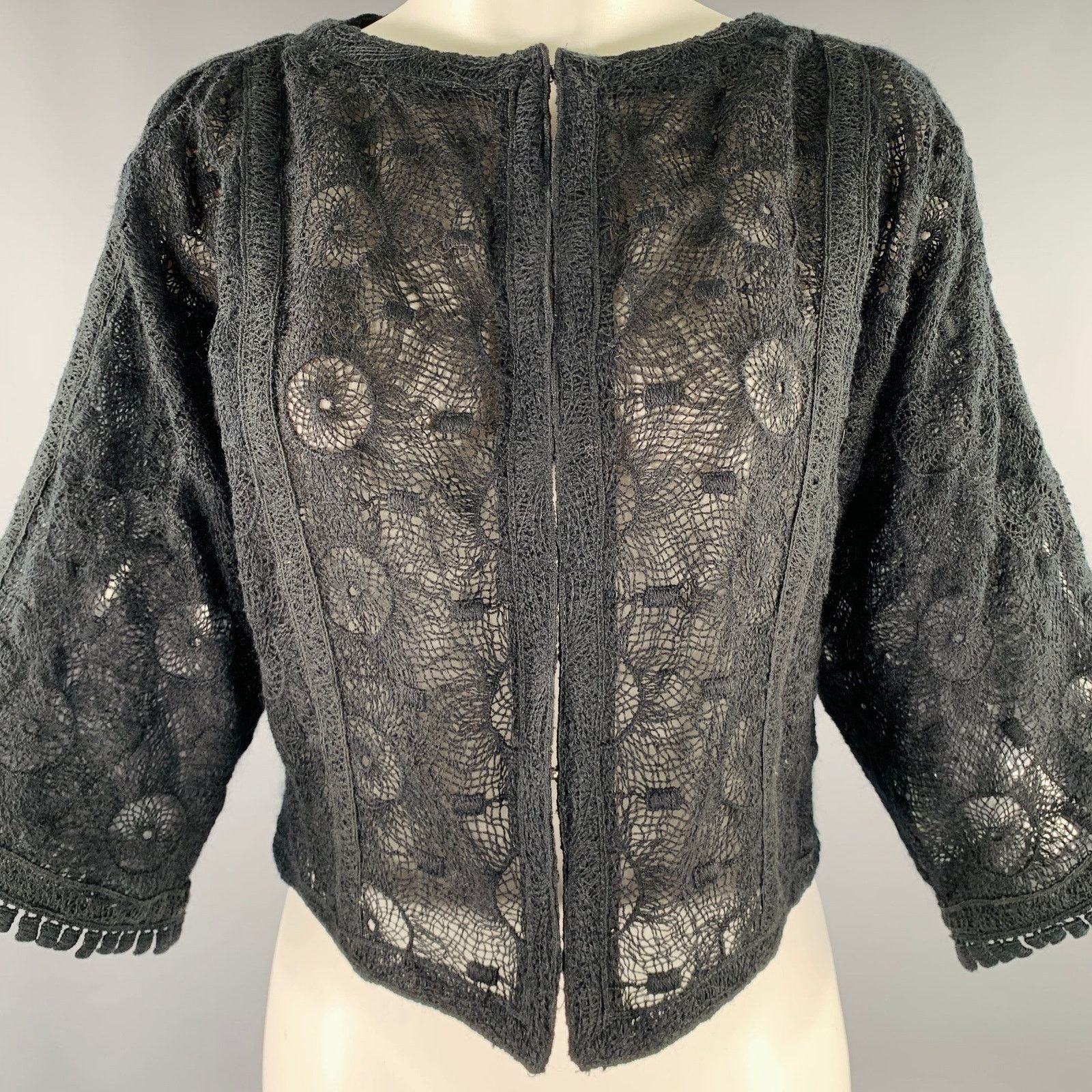 Other ANDREW GN Size 4 Black Wool Blend Crochet 3/4 Sleeves Jacket Size S / US 4 / IT 40 - 2 Thumbnail