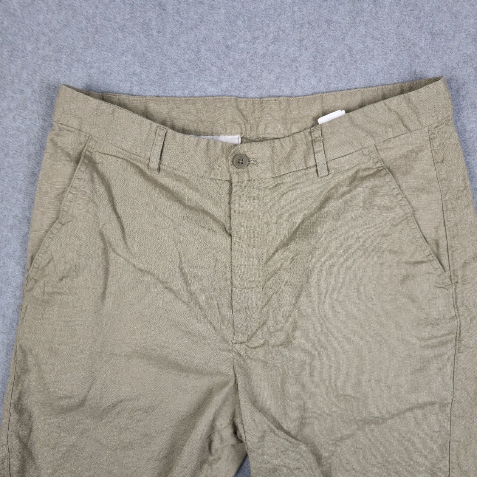Zara Zara Large Light Beige 100% Linen Flat Front Chino Shorts Size US 32 / EU 48 - 3 Thumbnail