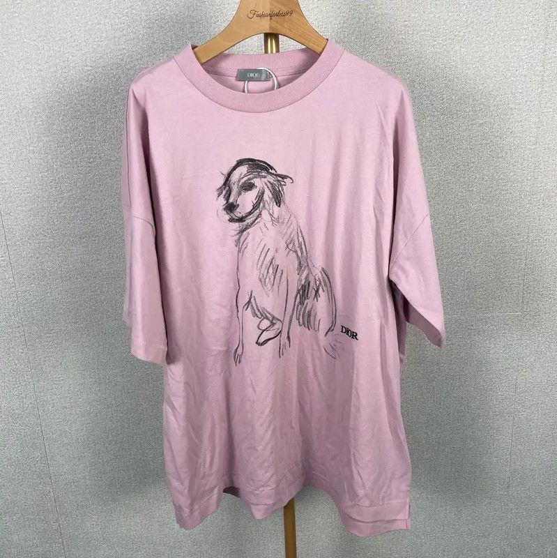Dior Dior Pink Cotton Women's T-Shirt with Dog Print 0089 Size M / US 6-8 / IT 42-44 - 1 Thumbnail