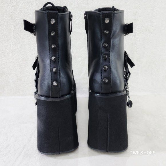 Demonia Cult DEMONIA Kera Goth Platform Wedge Ankle Boots With Chain Char Size US 12 / IT 42 - 7 Thumbnail