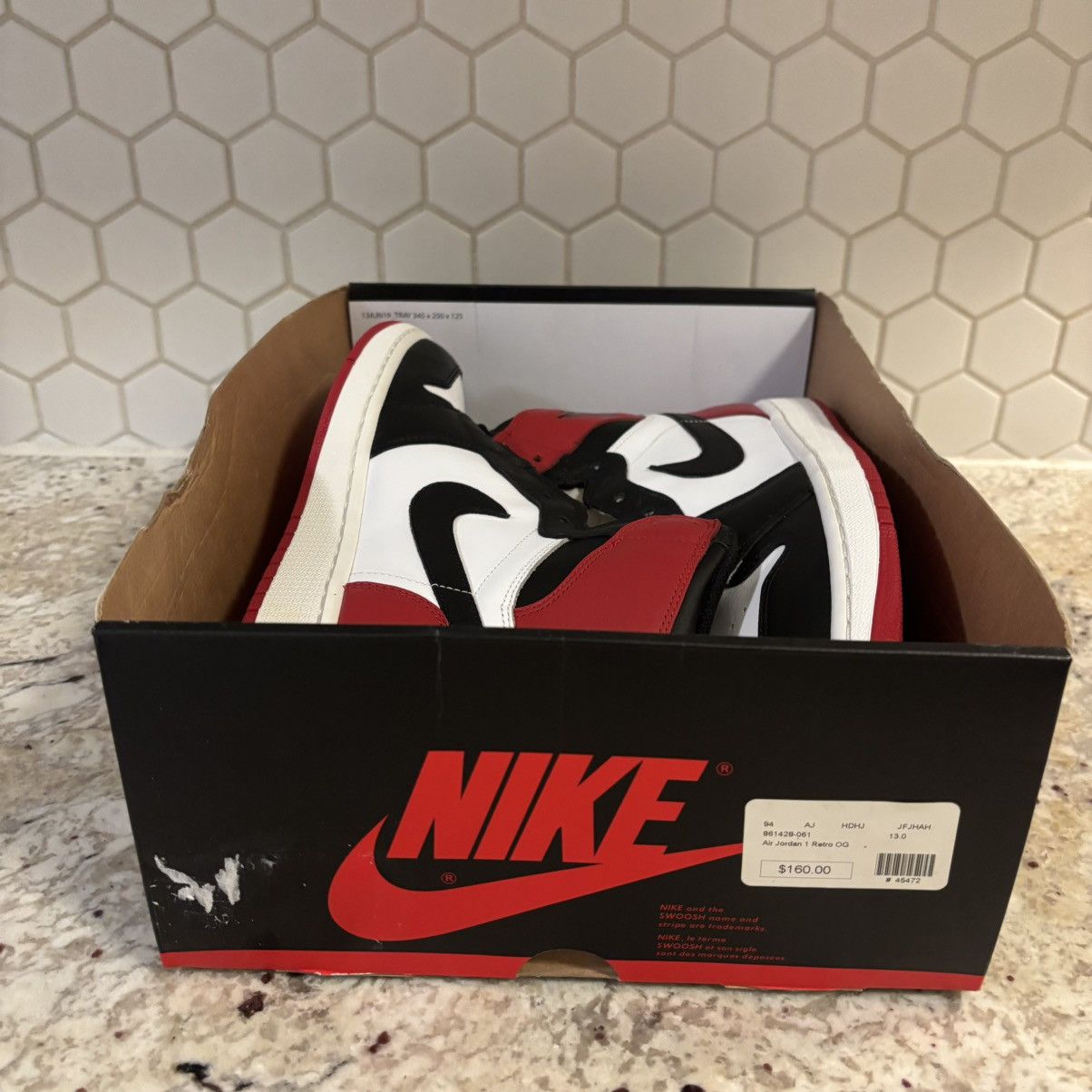 Jordan Brand Size 13-Jordan 1 black toe 2013 OG pair NEW/NO BOX SHIP ASAP Size US 13 / EU 46 - 14 Thumbnail