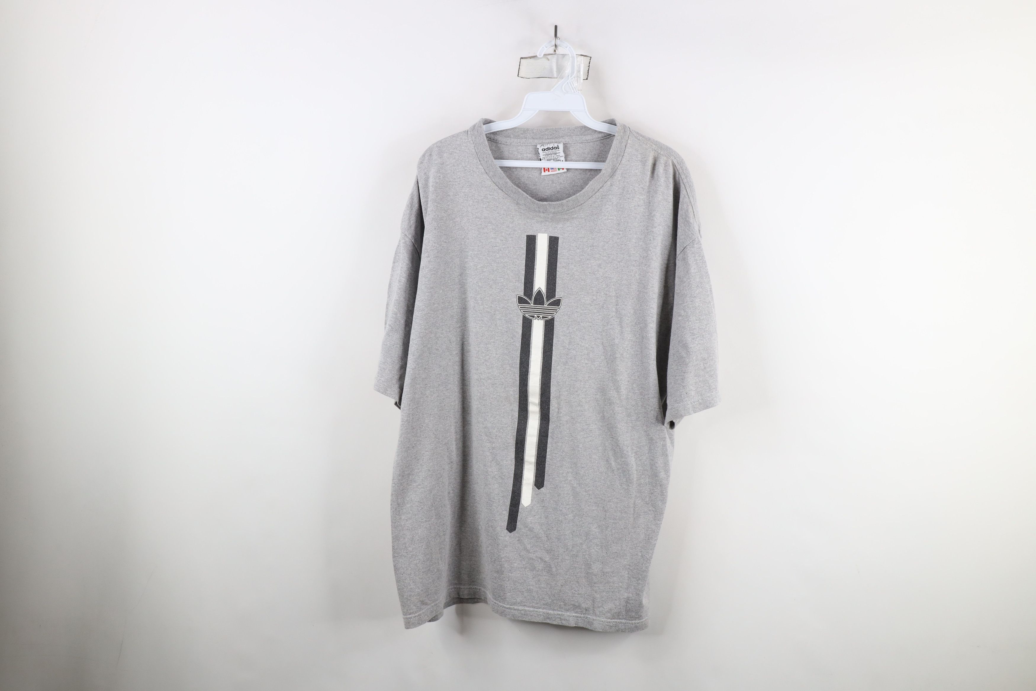 Adidas × Vintage Vintage 90s Adidas Spell Trefoil Striped T-Shirt Gray USA Size US L / EU 52-54 / 3 - 1 Thumbnail