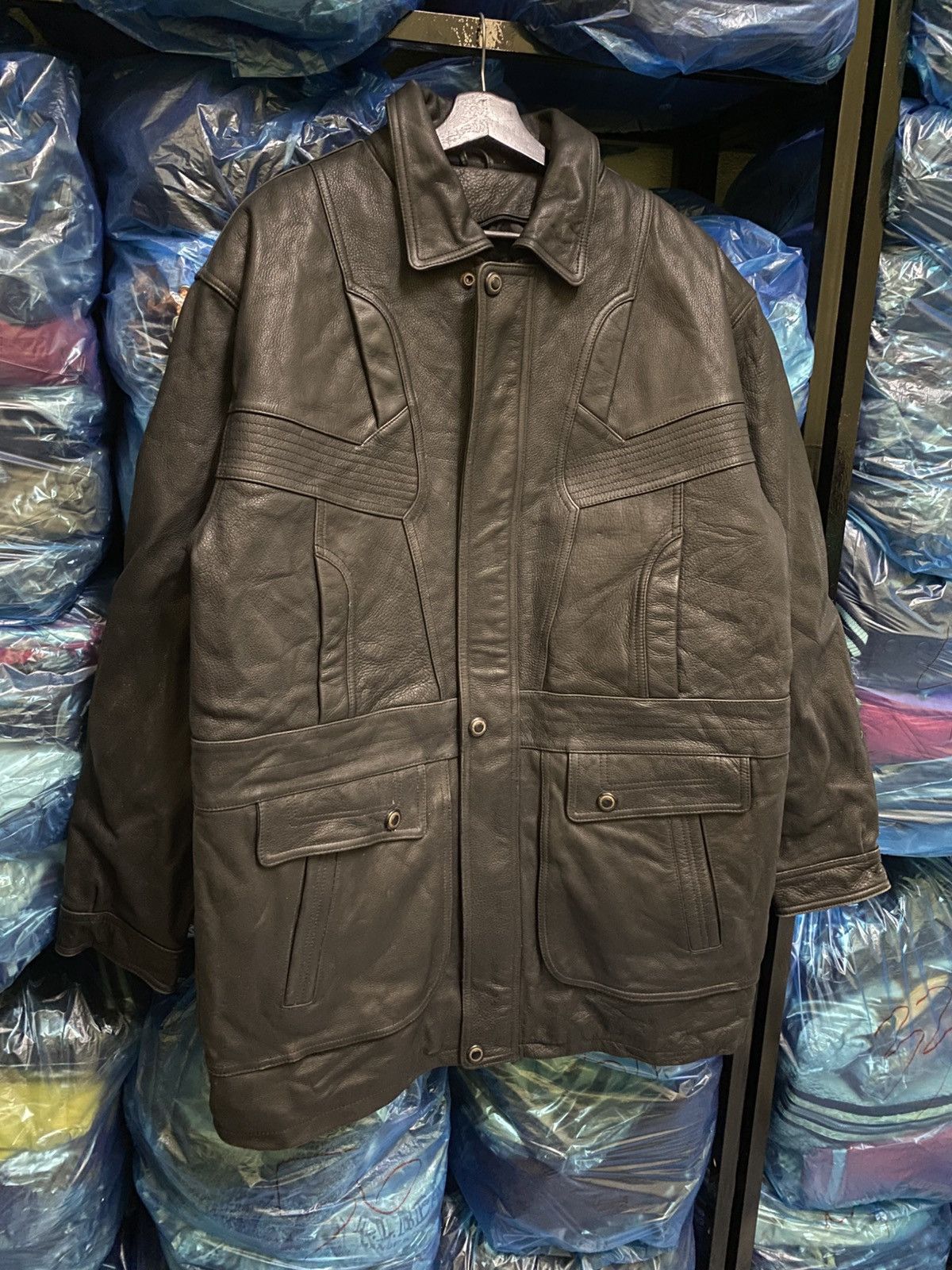 Genuine Leather BIG CHRIME VINTAGE BLACK LEATHER JACKET LONG COAT MADE JAPAN Size US L / EU 52-54 / 3 - 5 Thumbnail