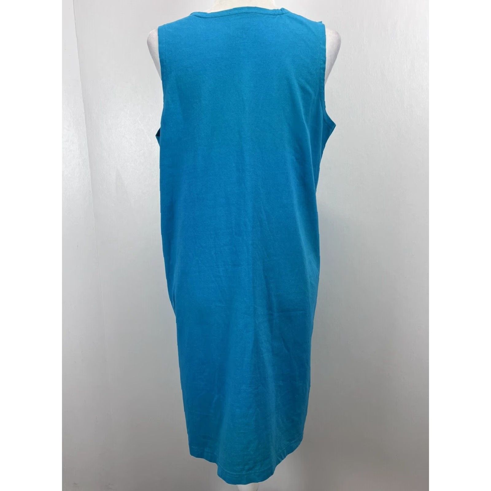 Vintage M Mac Sleeveless V-Neck Patch Pocket T-Shirt Dress Knee Length Blue Cotton Women's Medium Size M / US 6-8 / IT 42-44 - 3 Thumbnail