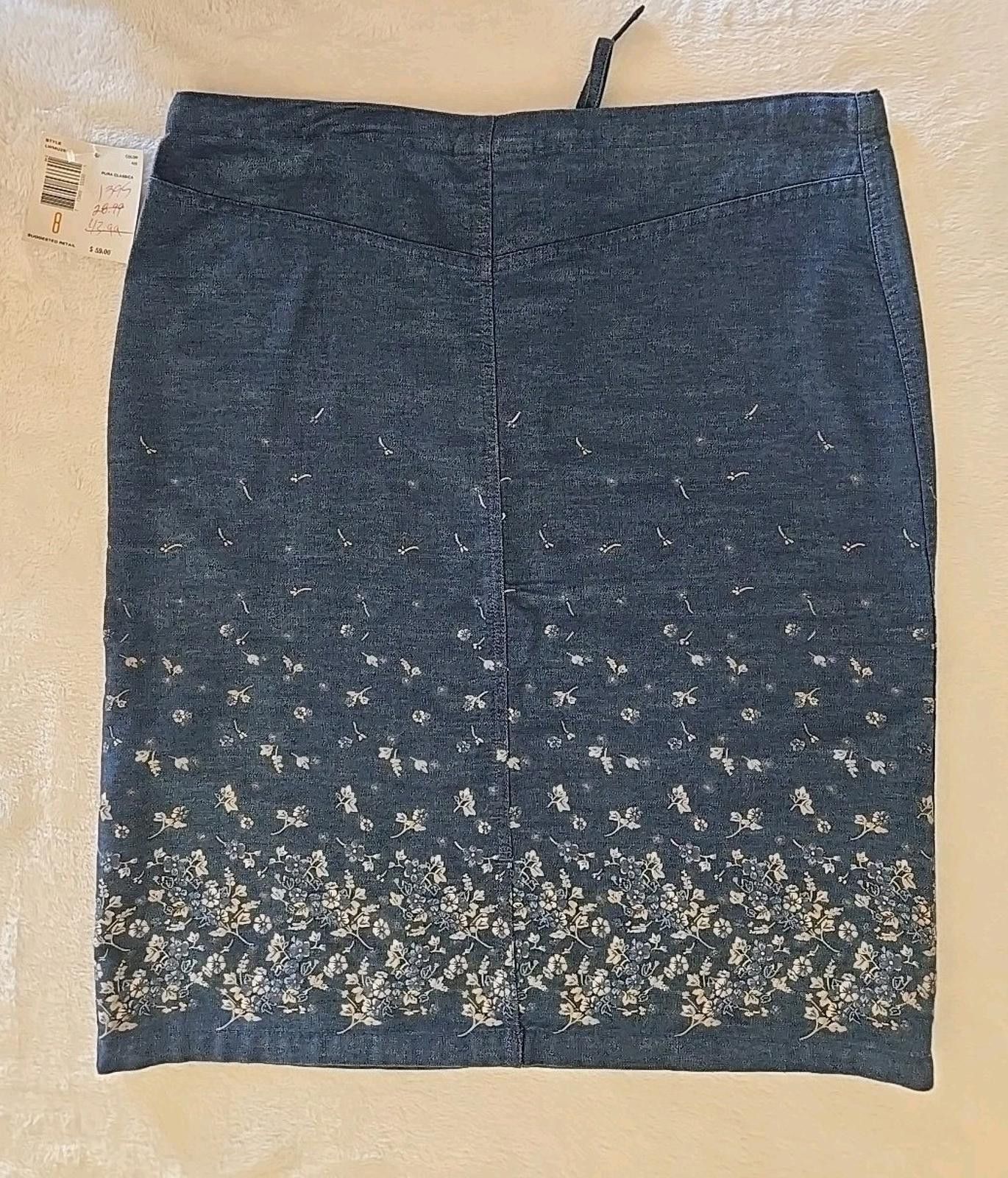 Other Liz Claiborne Skirt Size 8 Floral Denim Cotton Soft NEW! Size 30" / US 8 / IT 44 - 2 Thumbnail