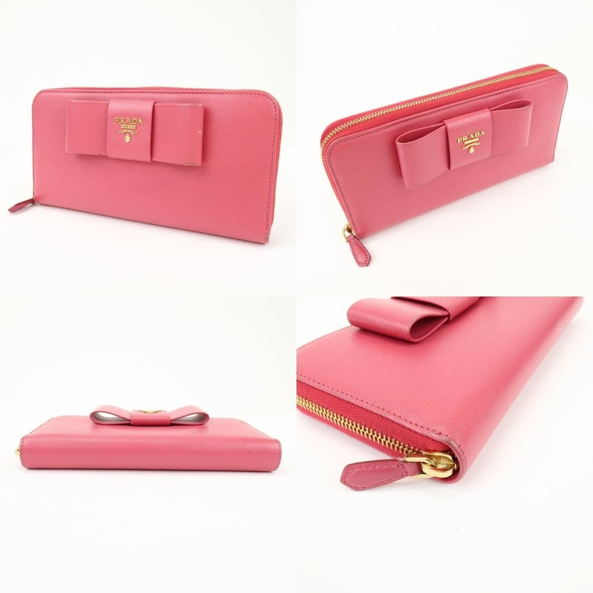 Prada Prada Saffiano Bow Zip Around Wallet Pink Size ONE SIZE - 3 Thumbnail