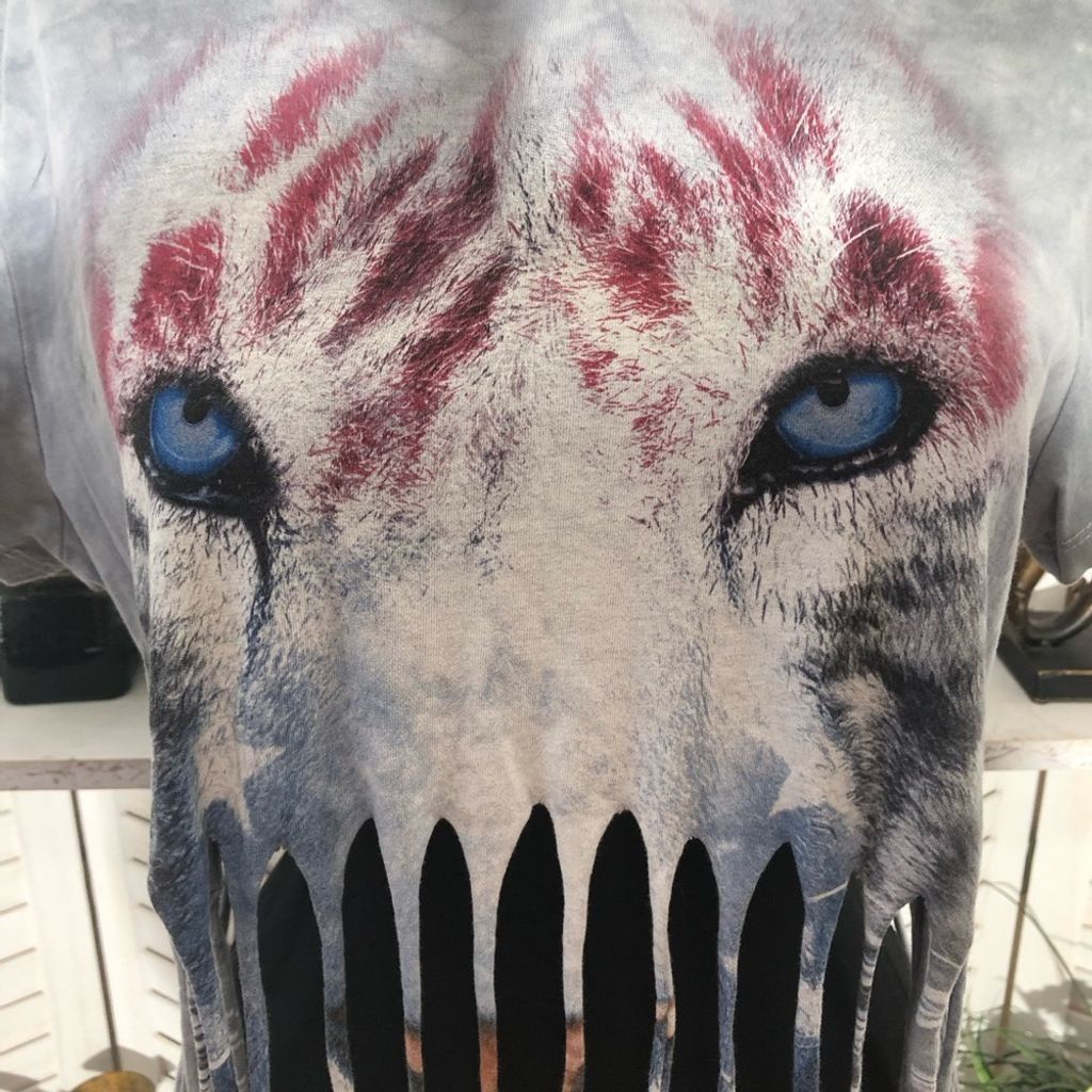 Vintage Y2K Wild Beast Upcycled gray red punk boho fringes T-shirt M Size L / US 10 / IT 46 - 3 Thumbnail