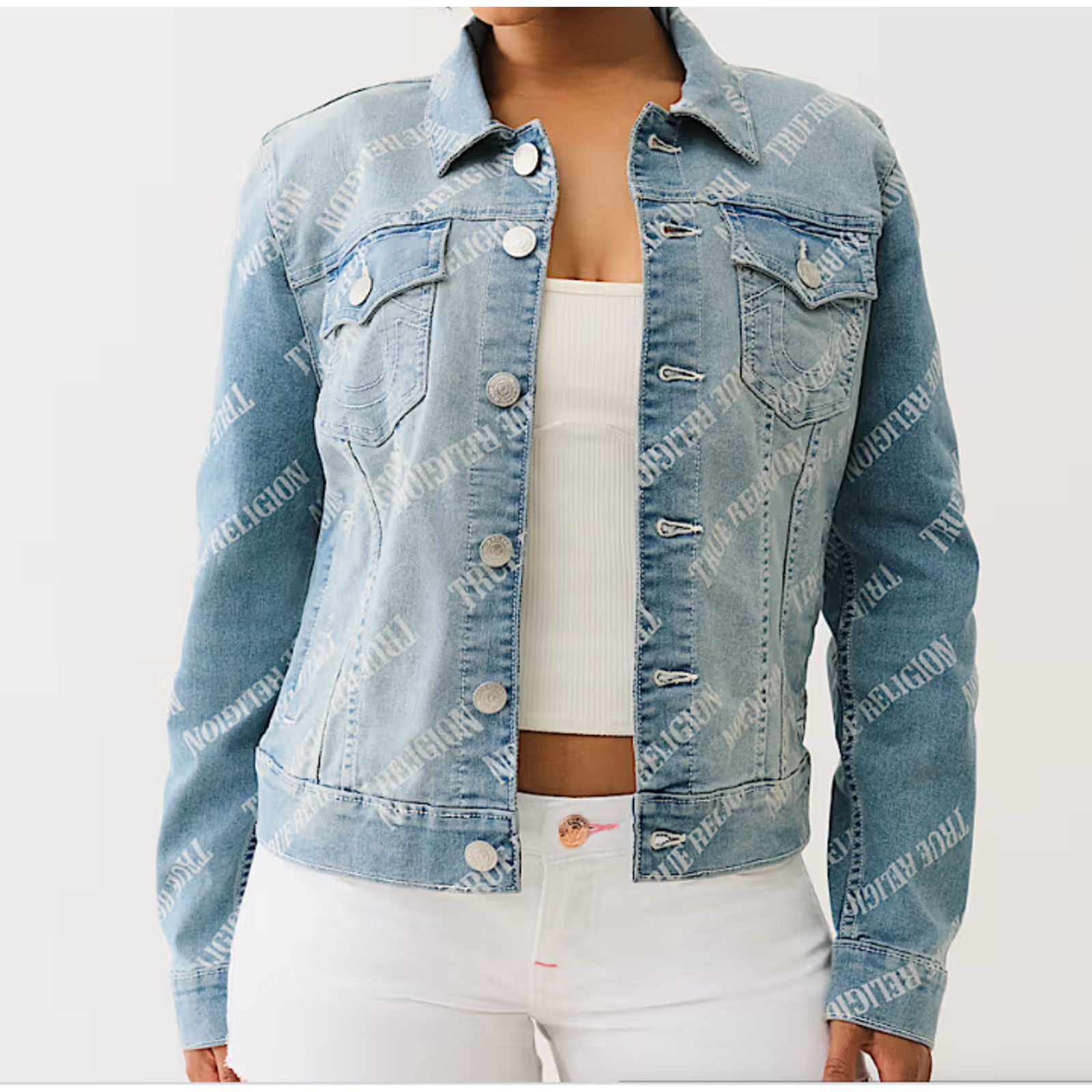 True Religion TRUE RELIGION - ALL OVER LOGO RELAXED DENIM TRUCKER JACKET M Size M / US 6-8 / IT 42-44 - 1 Thumbnail