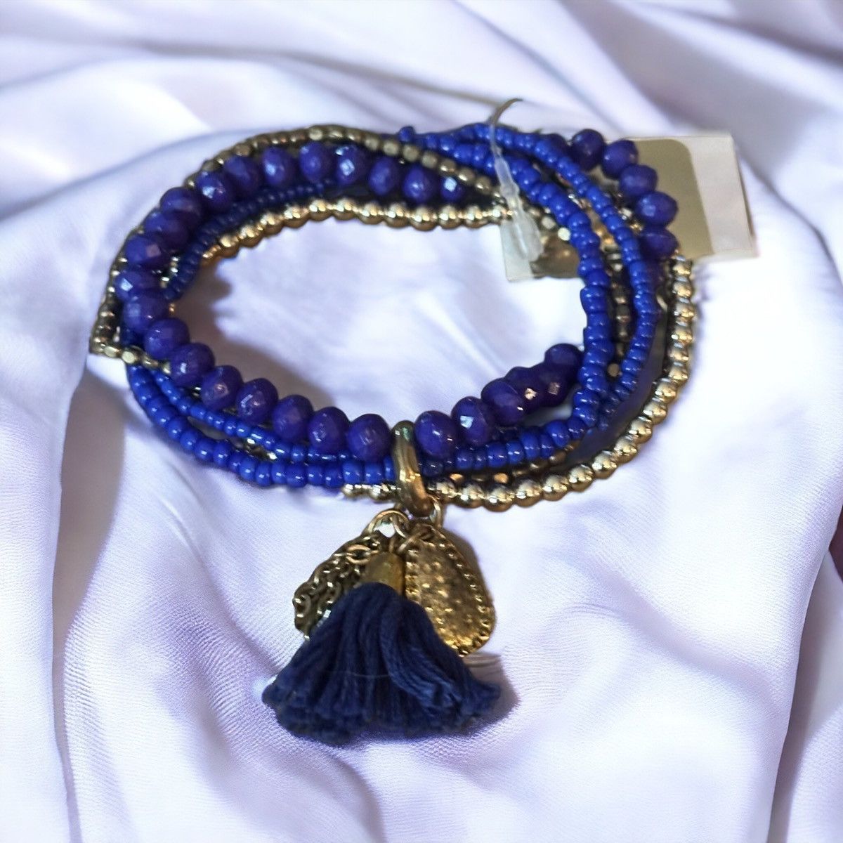Other Multi strand blue and gold bead stretch bracelet Size ONE SIZE - 1 Thumbnail
