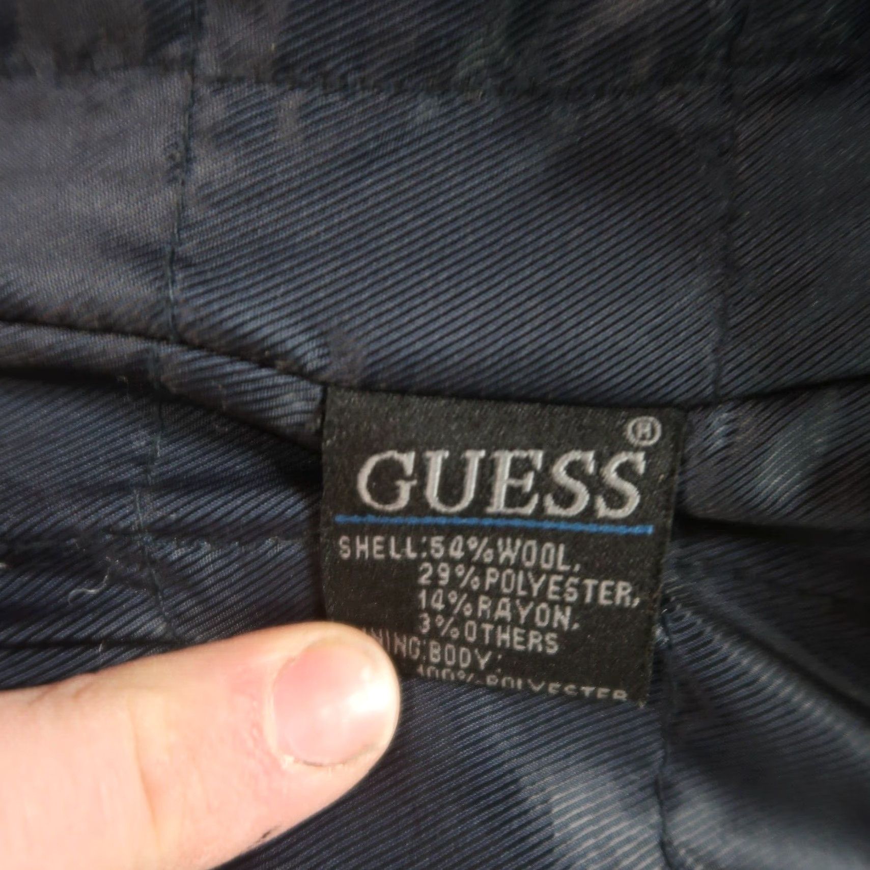 Guess VINTAGE GUESS Pea Coat Jacket Men's Large Black Full Zip Wool Insulated 90s Classic Size US L / EU 52-54 / 3 - 3 Thumbnail