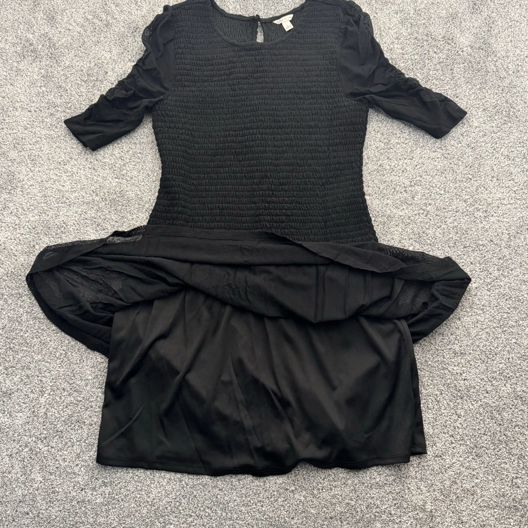 Vintage Cato Dress L Black Nylon Short Sleeve Round Neck Party Grunge Fit & Flare Knee Length Women Size L / US 10 / IT 46 - 2 Thumbnail